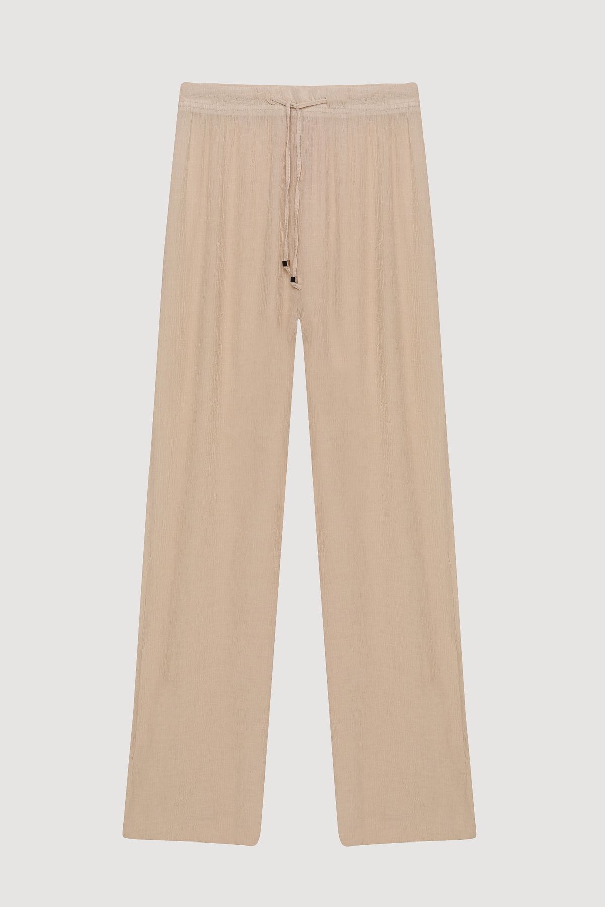 Quzu-Elastic Waist Textured Trousers Stone 2
