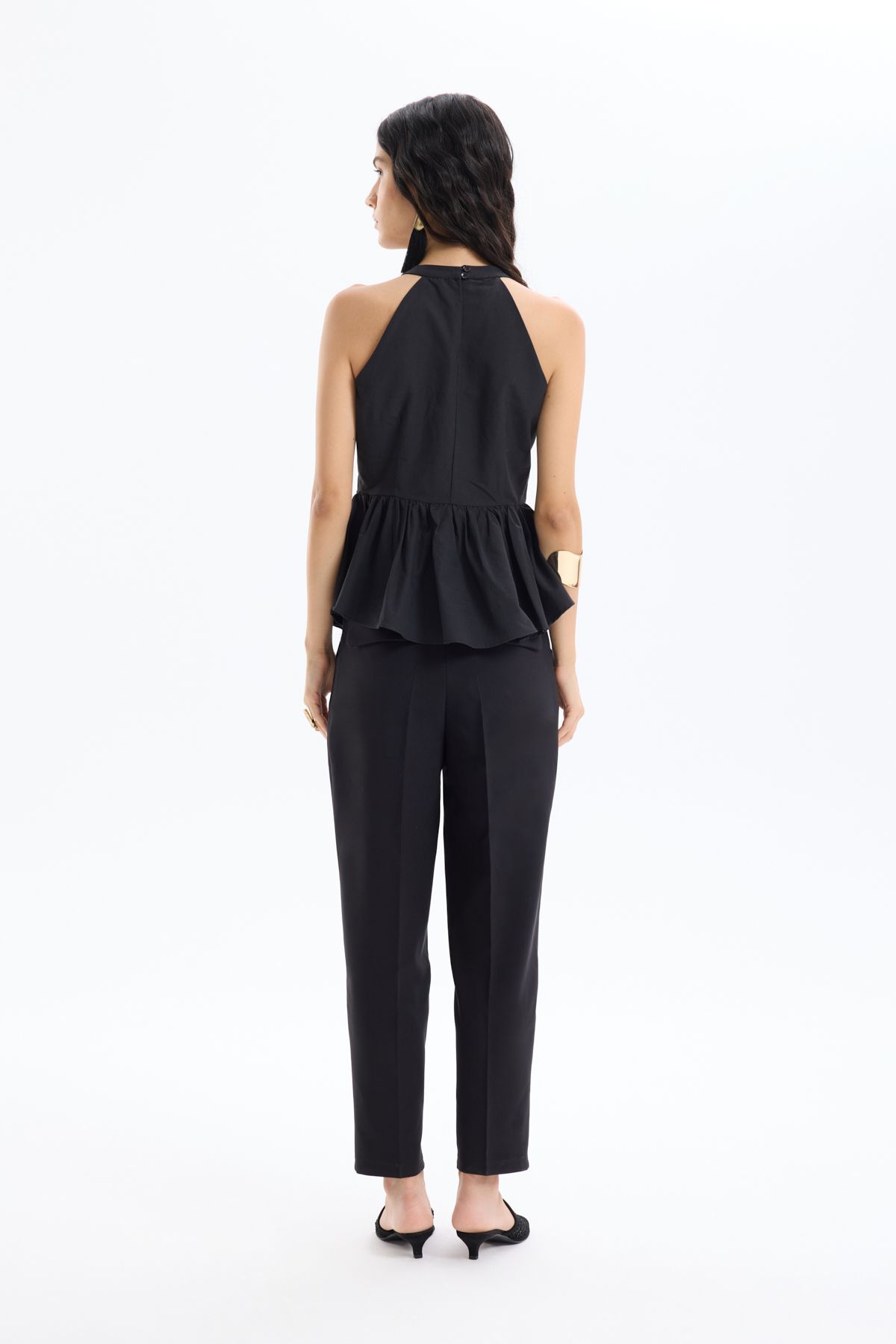 Quzu-Front Lace-Up Halter Neck Blouse Black 5