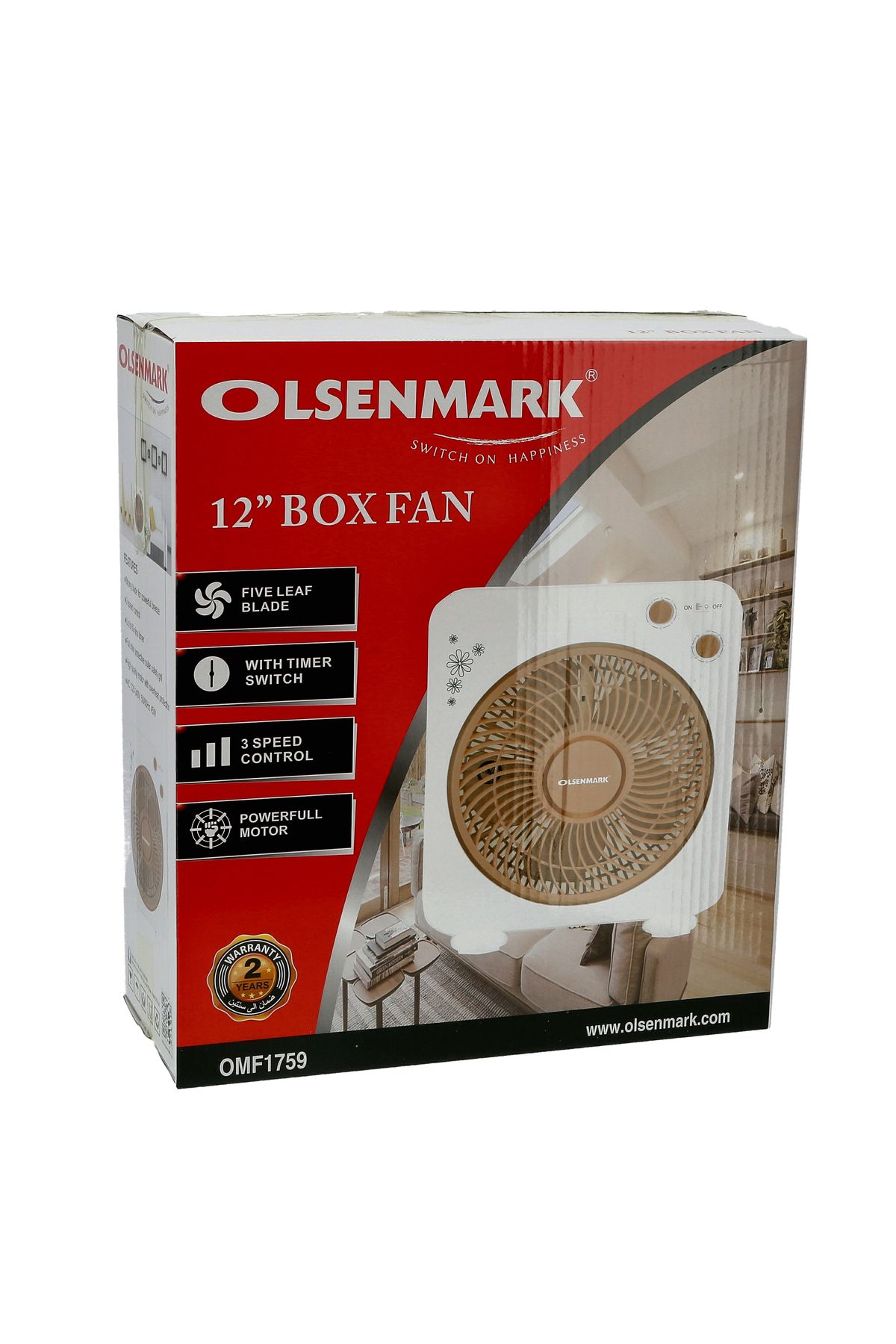 Olsenmark-12” Box Fan With 3 Speed Settings And Anti-rust Gold Blade Design 4