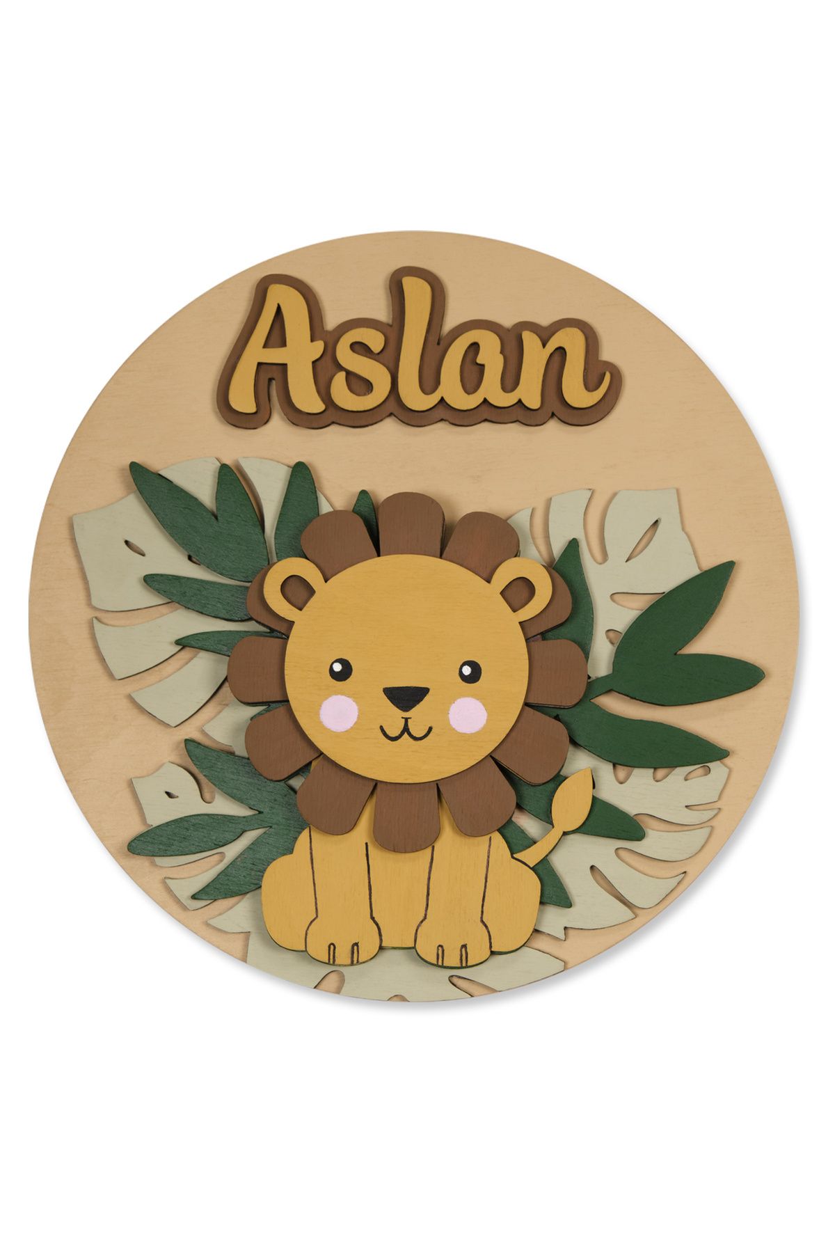 AngelicArt Kişiye Özel İsimli Aslan Temalı 3D Ahşap Duvar Panosu - Çocuk Odası Dekorasyonu (El Yapımı)