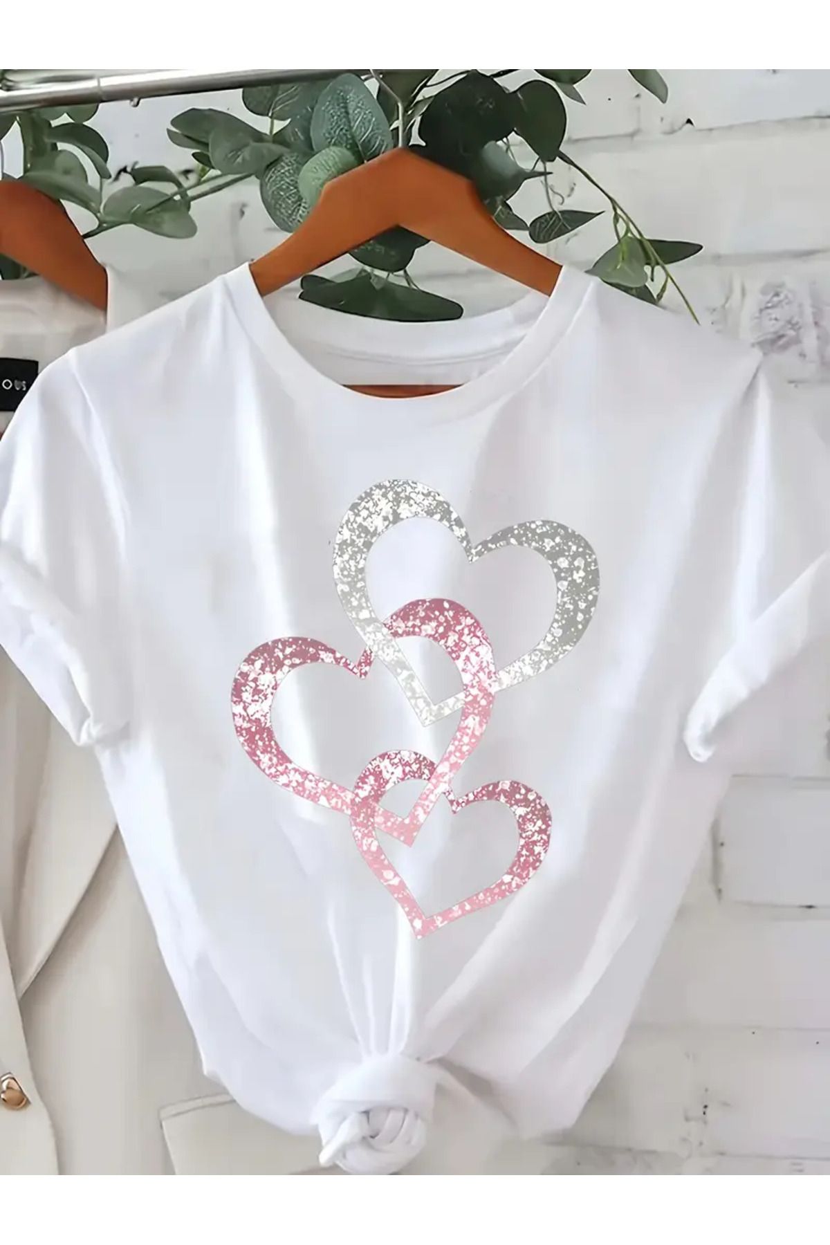 CLASİVA 3 Güzel Kalp bisiklet yaka t-shirt