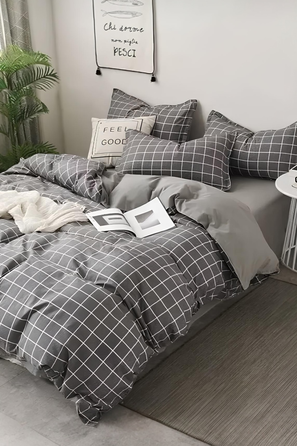 Rimo Home Çift Kişilik Çift Taraflı Nevresim Takımı Füme Kare fotoğrafı 2 (önizleme)