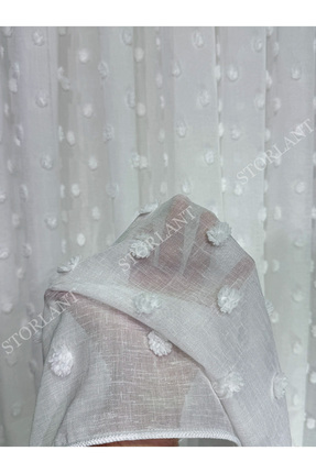 Storlant Puffy PonPon Keten Ağır Gramajlı 1/3 Sık Pileli Ütü İstemez Tül Perd...