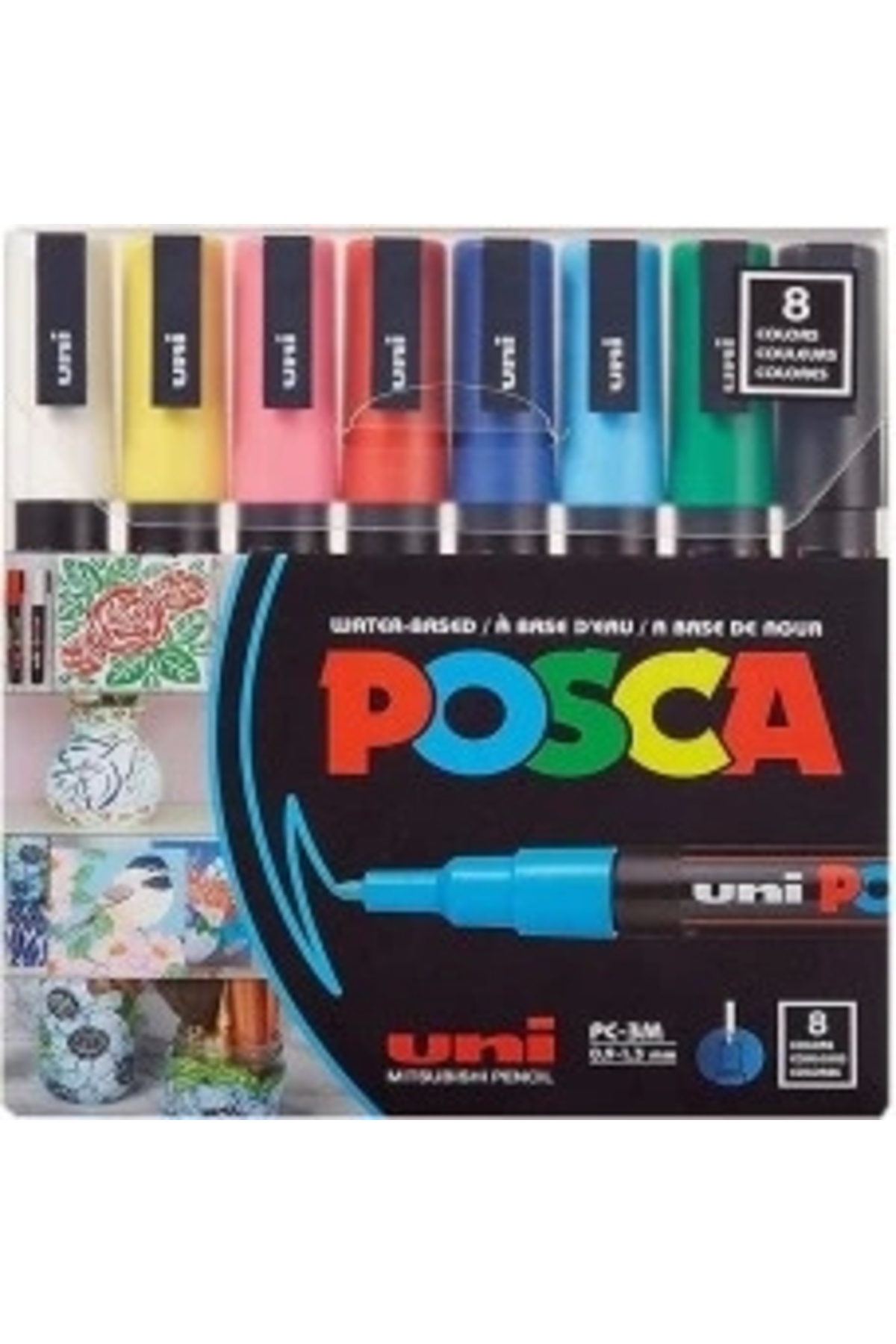 POSCA-مجموعة علامات ملصقات Uni 0.9-1.3 ذات أساس مائي، ألوان ناعمة، 8 قطع PC-3m/8c Sc 1