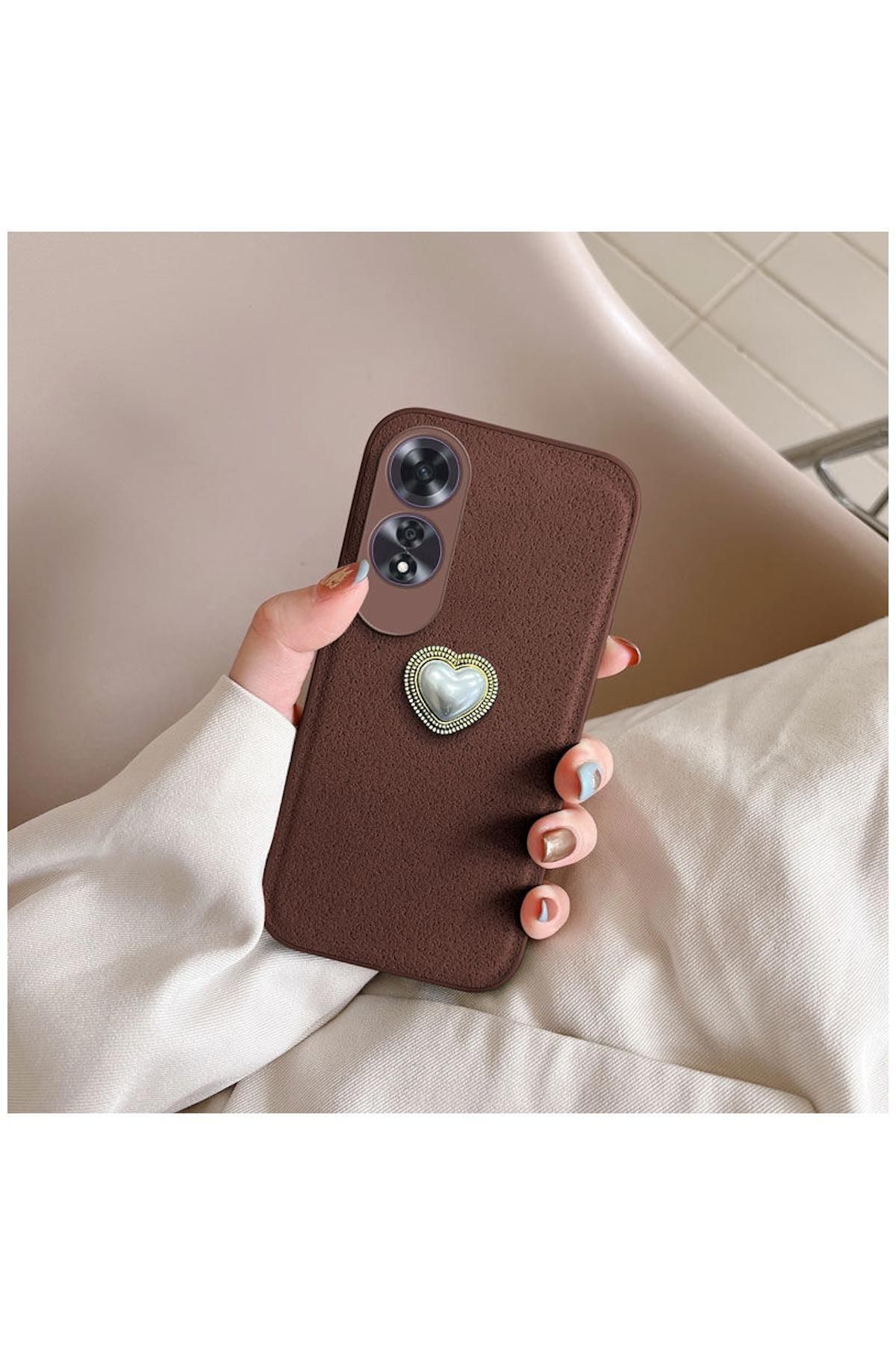 Pro Aksesuar Oppo A60 Uyumlu Kılıf Kalpli Vel Silikon Kılıf Kahverengi