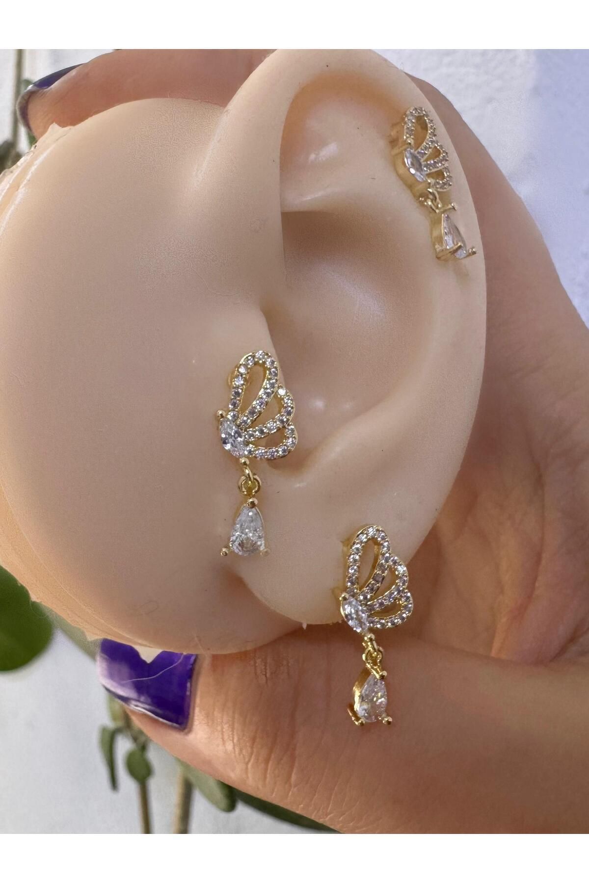 Arescollection-1Pc Zircon Cubic Zirconia Drop Dangle Left Ear Compatible Tragus Cartilage Helix Lobe Piercing Earring 4
