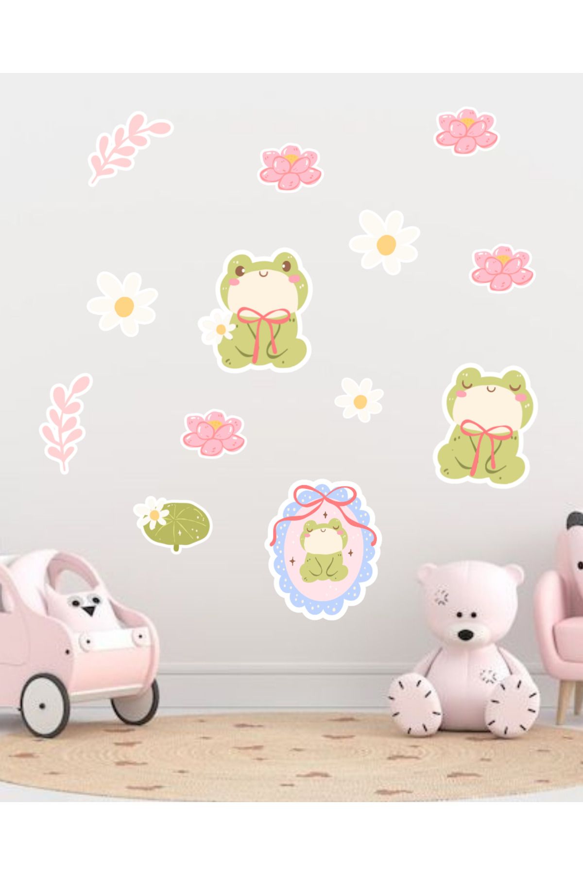 merccuri crafts Kurbağa Çiçek Çocuk Odası Kız/Erkek Duvar Sticker Seti, Bebek için Dekoratif Duvar Süsü