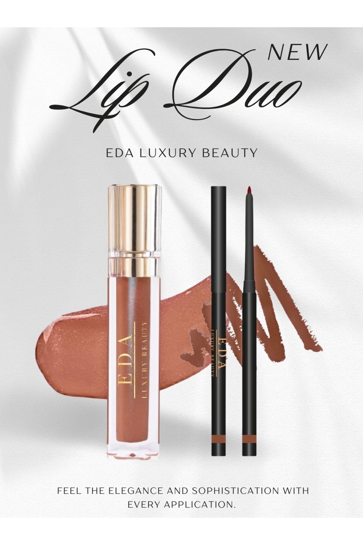 EDA LUXURY BEAUTY 2'li Özel Nude Kahverengi Dudak Parlatıcısı ve Dudak Kalemi Lüks Parlak Işıltılı Vegan Lip Duo Set