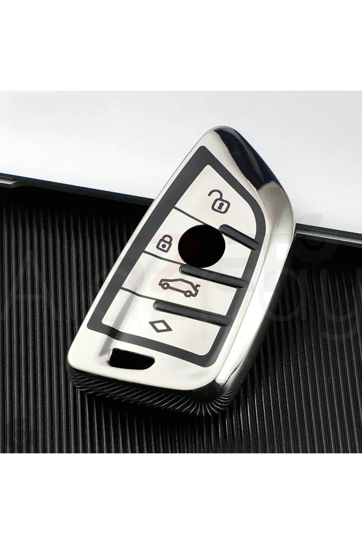 Alazpay Bmw 1 3 5 6 7 Serisi G32 G30 G20 G11 & X1 X3 X5 X6 X7 & Z4 M Parlak TPU Anahtar Kılıfı (Gümüş)