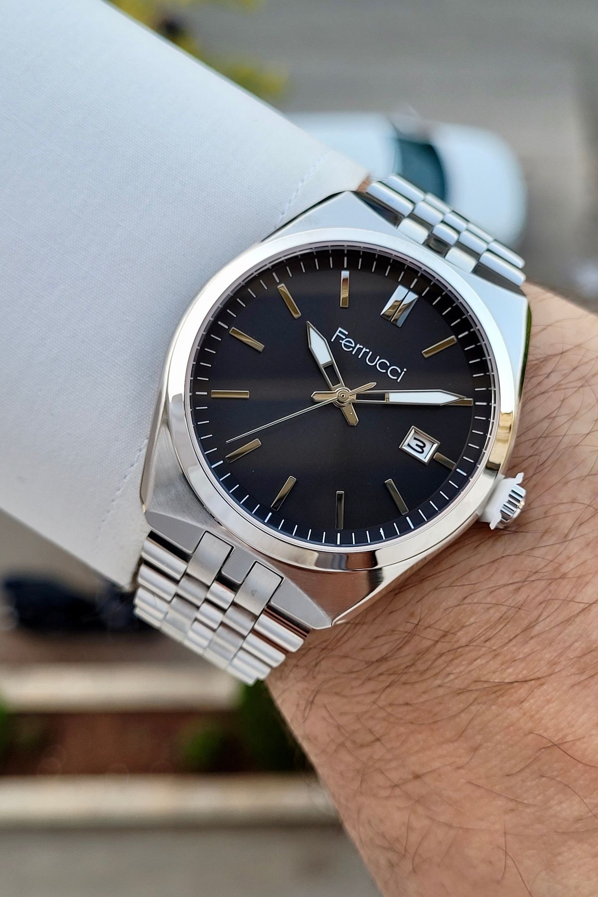 Ferrucci Kadranı Siyah Kordonu Silver Renk 24 Ay Garantili 41 Mm Takvimli Erkek Kol Saati
