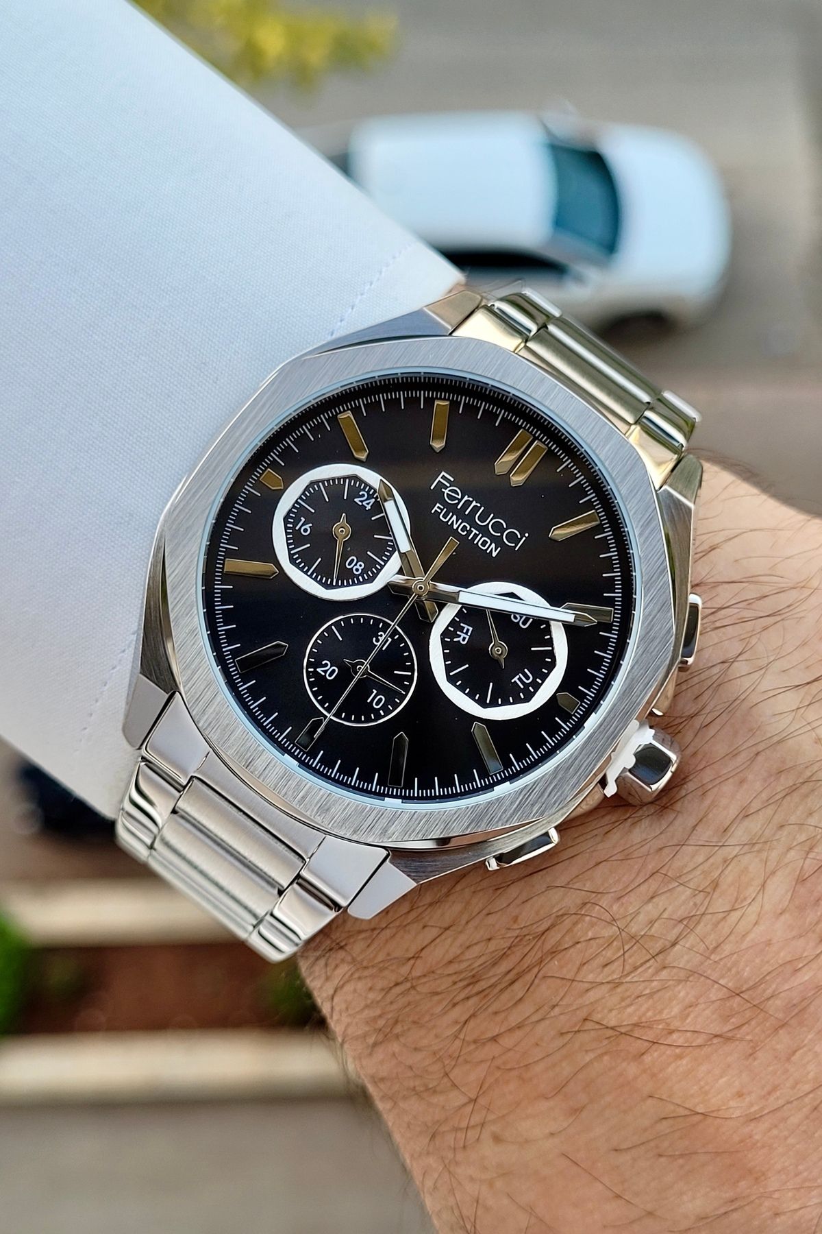 Ferrucci Kadranı Siyah Kordonu Silver Renk 24 Ay Garantili Fonksiyonları Aktif Erkek Kol Saati