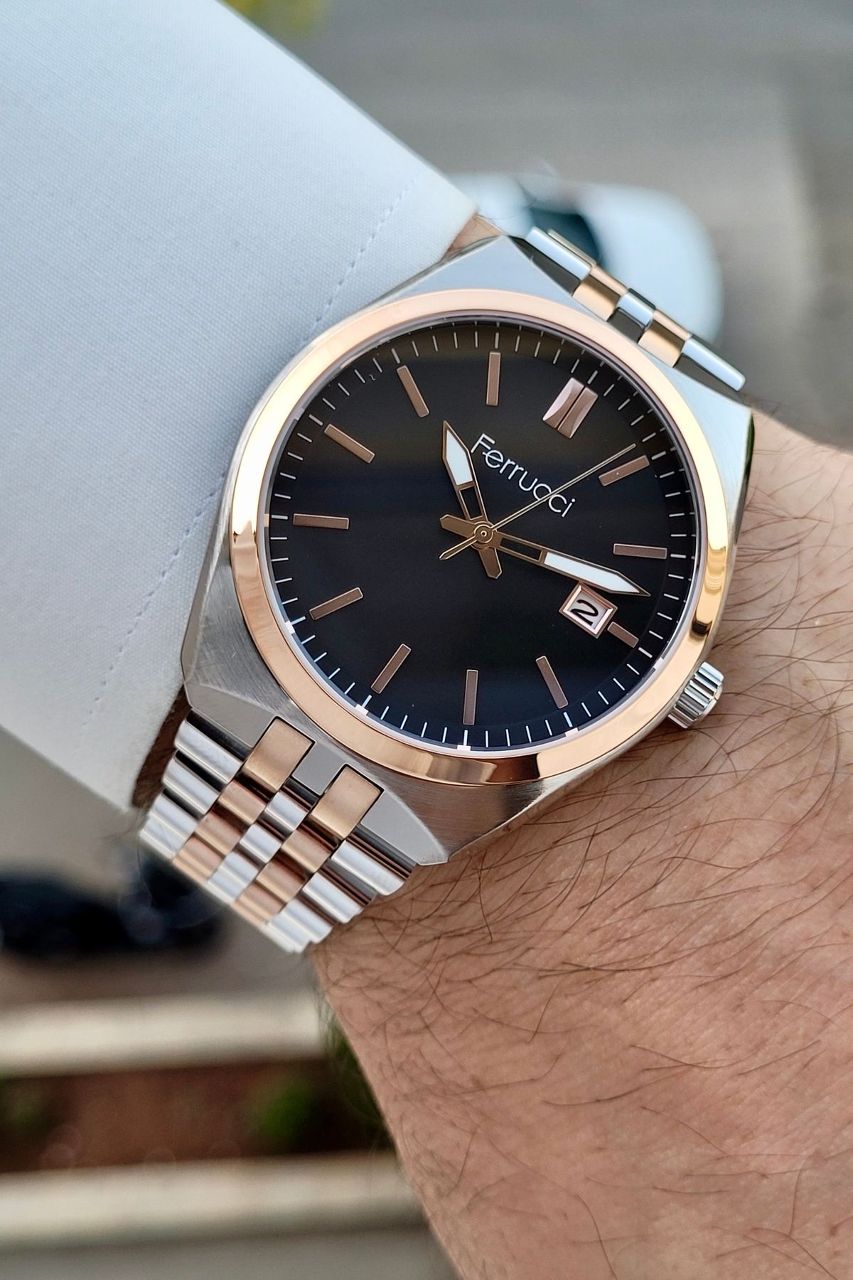 Ferrucci Bakır Silver Renk 24 Ay Garantili 41 Mm Takvimli Erkek Kol Saati