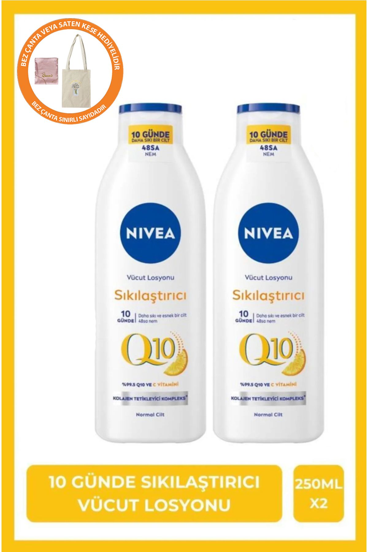 NIVEA Q10 Sıkılaştırıcı Vücut Losyonu 250ml,C Vitamini, Nemlendirici, Esnek Ve Elastik Cilt, X 2Adet