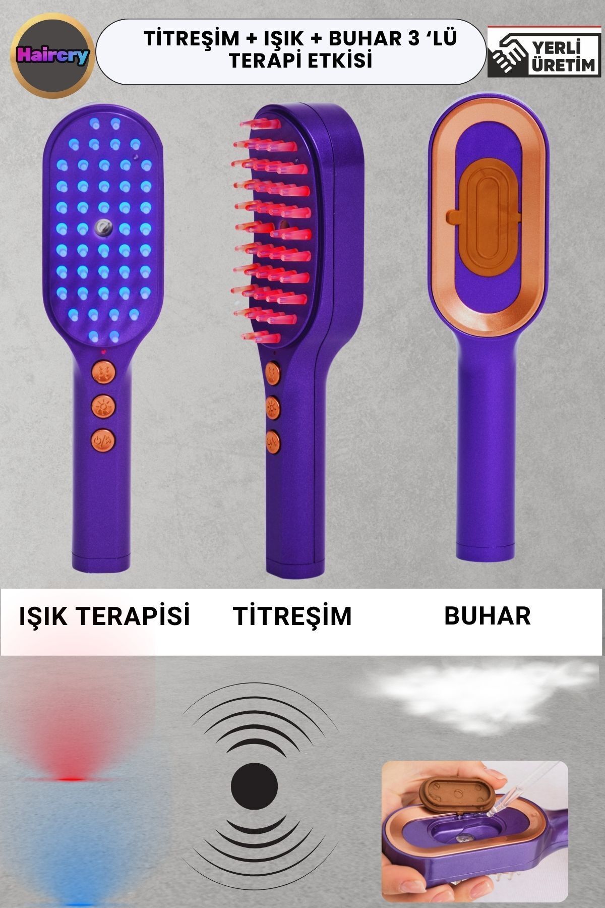 Saç Bakım Cihazı – Buhar, Masaj ve Işık Terapisi ile Kepeğe ve Dökülmeye Karşı — HairCRY Mor — تصویر 8 از 9