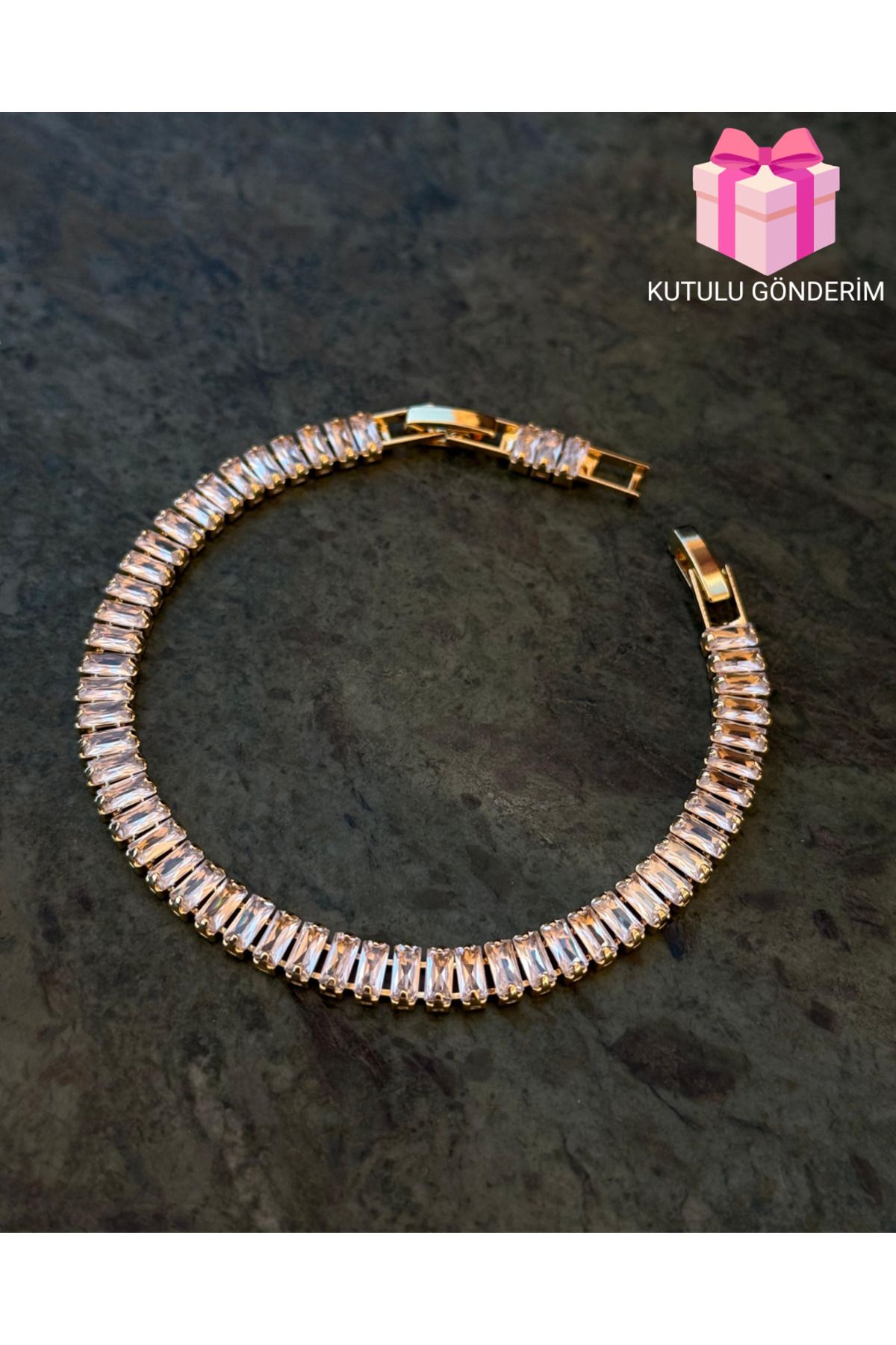 youngsem Su Yolu Baget Bileklik Gold Renk Pirinç Bileklik 17 + 2 cm