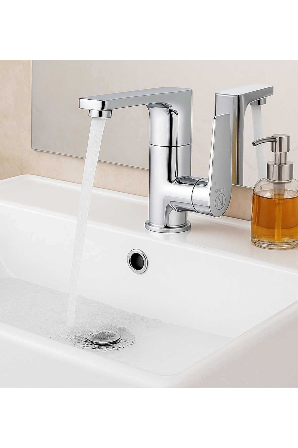 RENA DESIGN LAVABO BATARYASI KROM BANYO LAVABO MUSLUK AĞIR PRİNÇ GÖVDE DÖNER BORU MODERN LÜKS ARMATÜR GÜMÜŞ GRİ