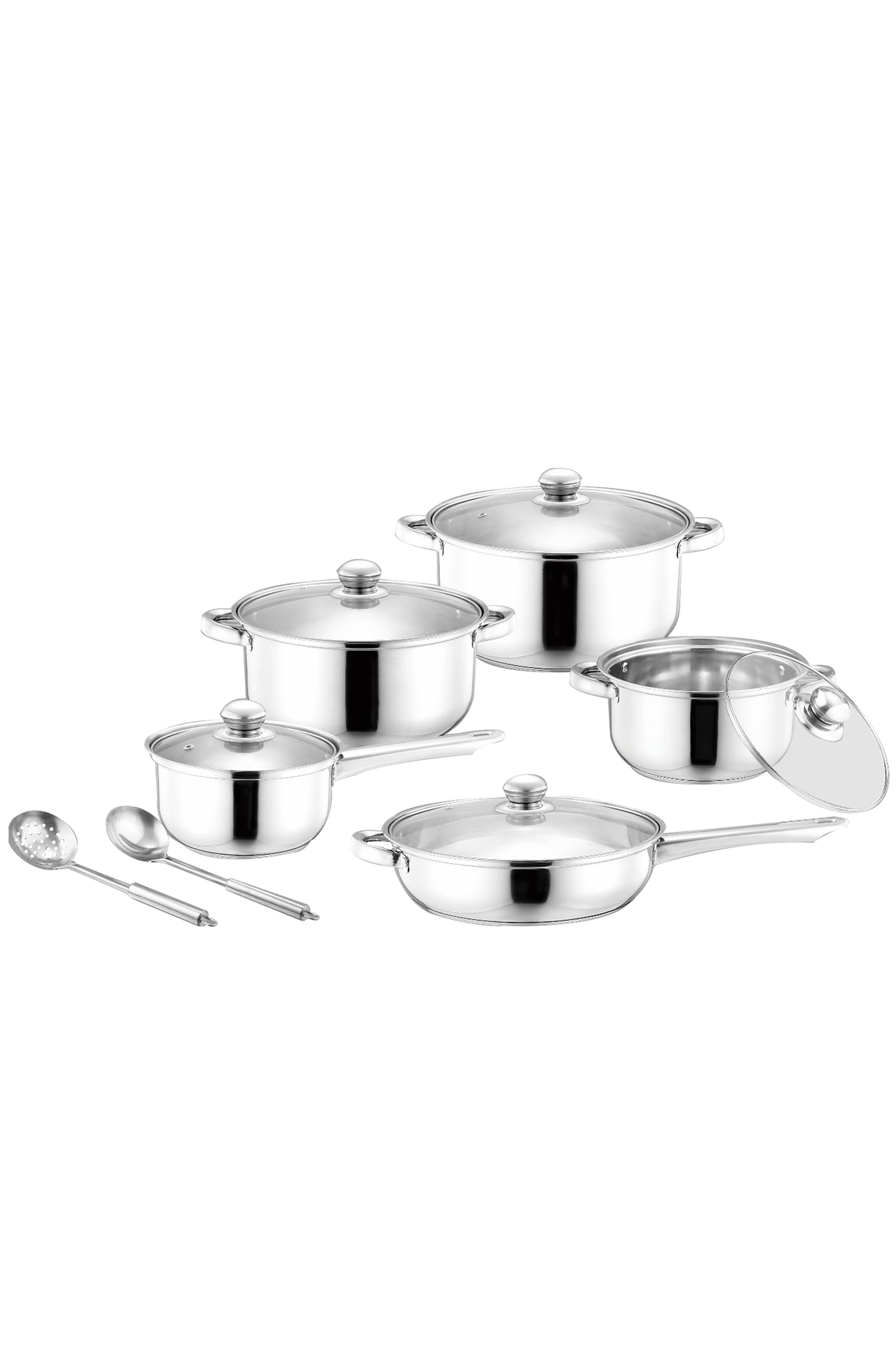 طقم أواني طهي ستانلس ستيل 12 قطعة – لون فضي مع أغط...