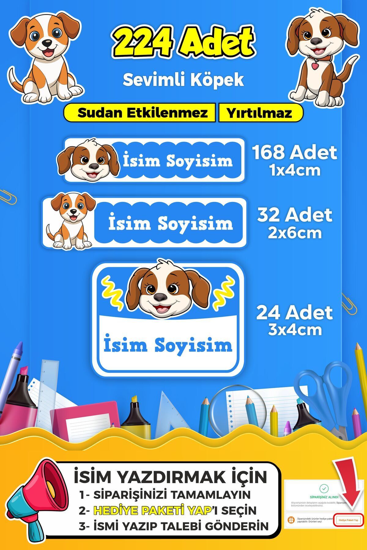 SB store Sevimli Köpek Temalı Okul Kreş Kişiye Özel isim Etiket Seti - Model 396