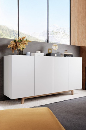 ECM Konsol Masif Ayaklı Şık Büfe Modern ve Zarif Konsol BEYAZ Mat Büfe