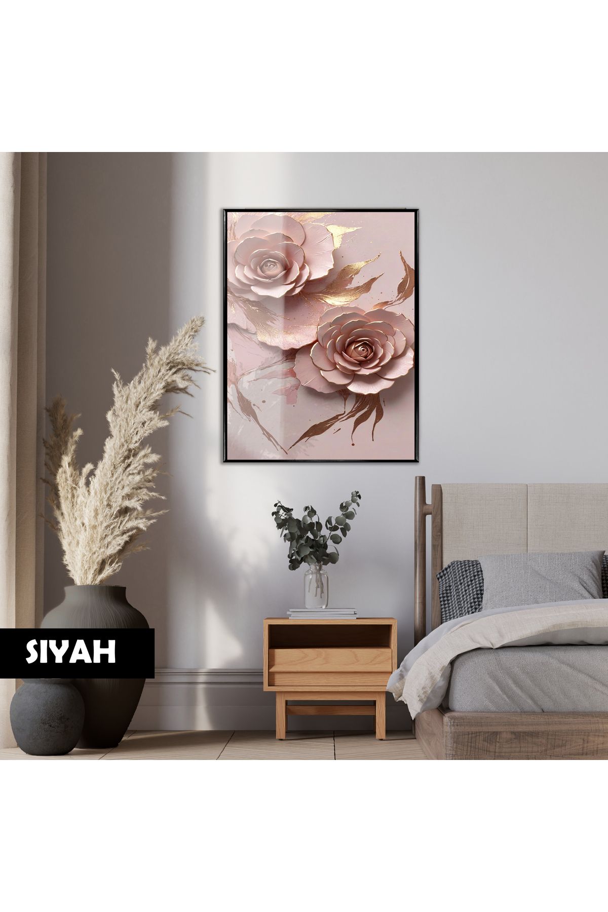 Harikabirev HARİKABİREV|(GOLD PINK) GARDENYA MODEL |ÇERÇEVELİ TEMPERLİ CAM TABLO TEKLİ DİKEY