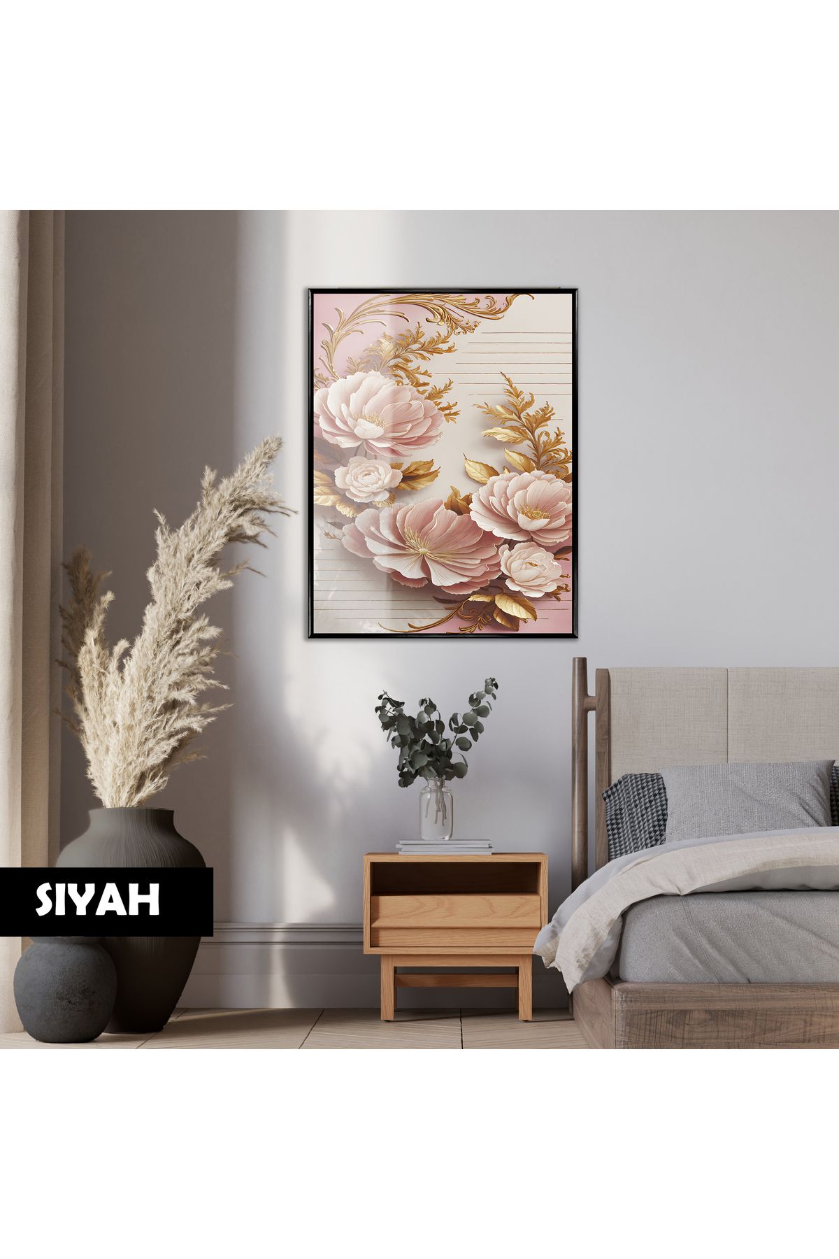 Harikabirev HARİKABİREV|PIN&GOLD ÇİÇEK MODELİ |ÇERÇEVELİ TEMPERLİ CAM TABLO TEKLİ DİKEY