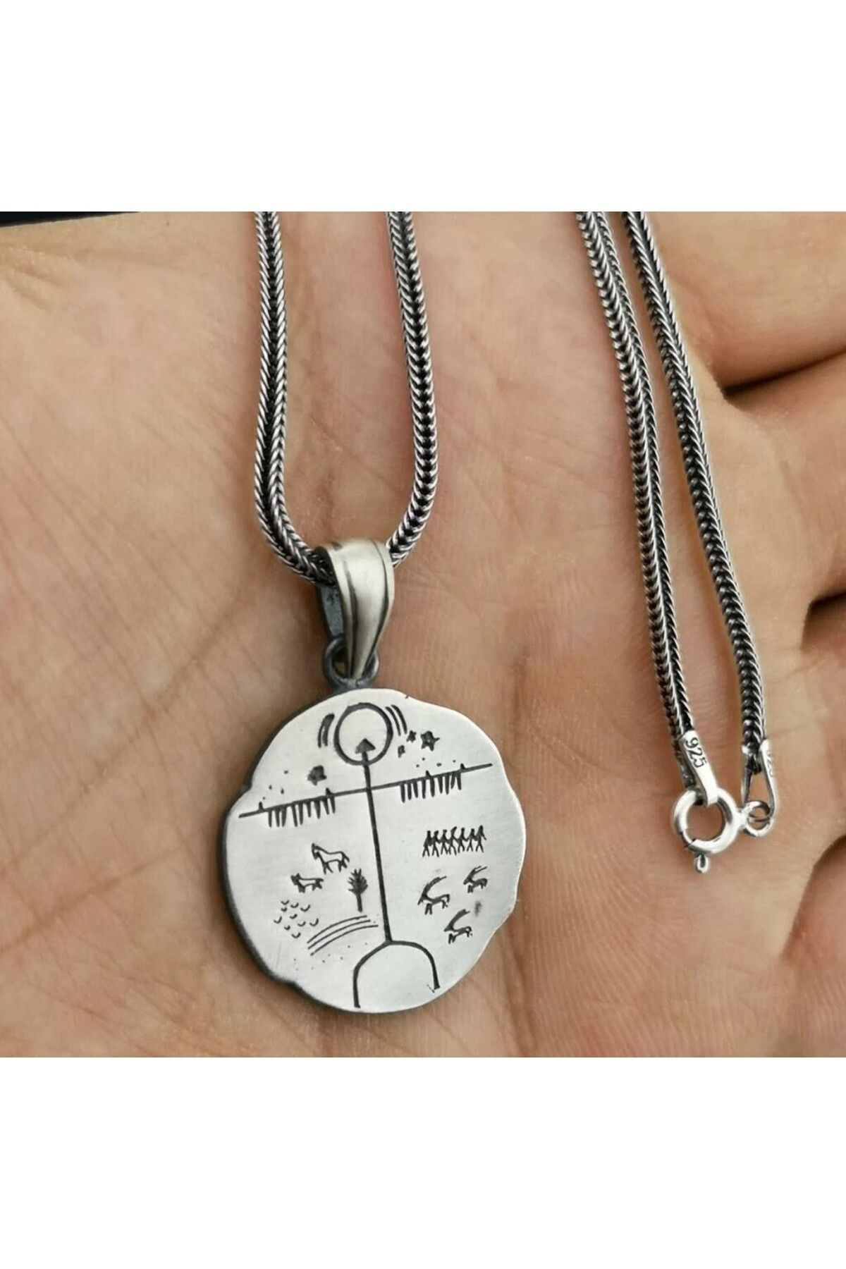 shop Kam Davulu Tasarımı 925 Ayar Gümüş Erkek Kolye
