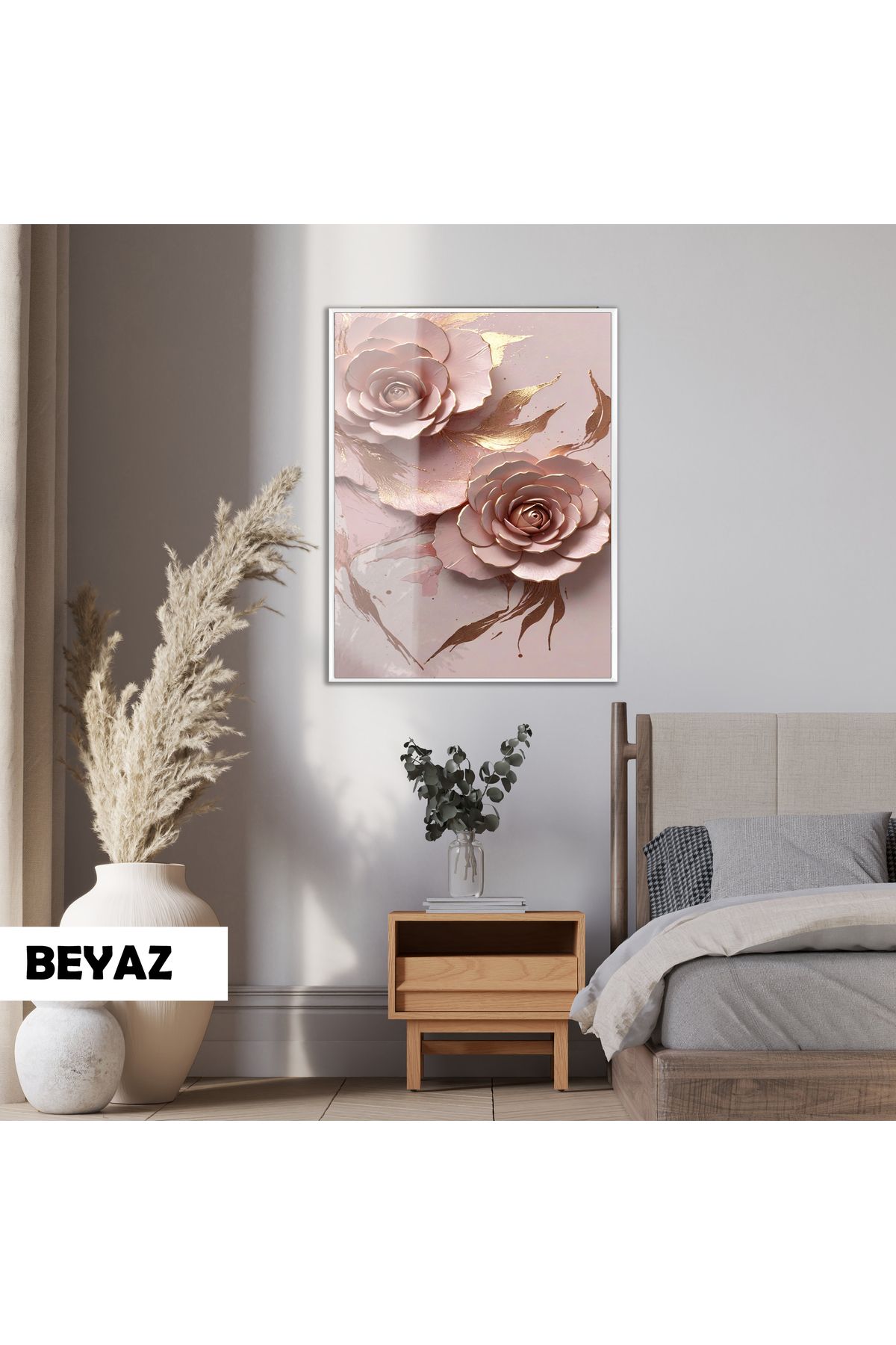 Harikabirev HARİKABİREV|(GOLD PINK) GARDENYA MODEL |ÇERÇEVELİ TEMPERLİ CAM TABLO TEKLİ DİKEY