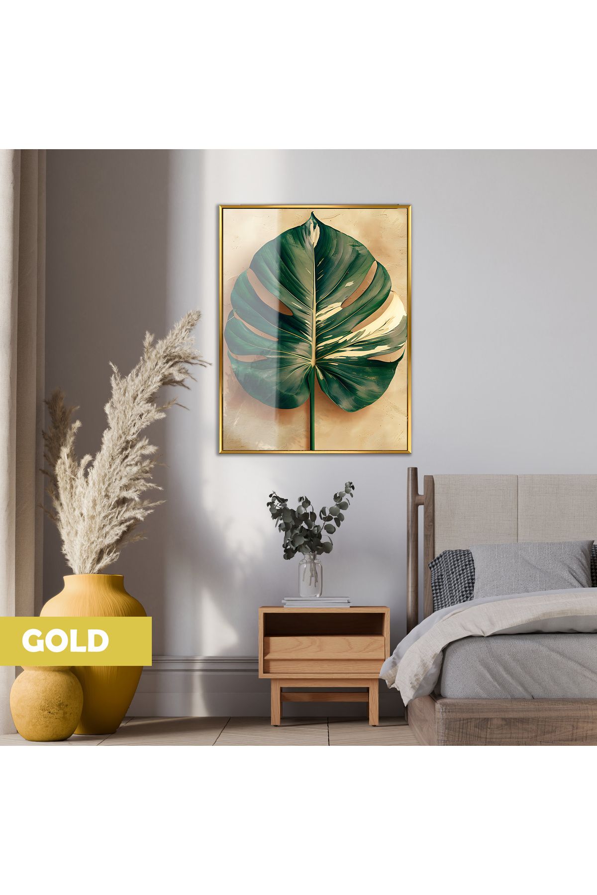 Harikabirev HARİKABİREV|YEŞİL GOLD DEVETABANI MODELİ (ARACEAE) |ÇERÇEVELİ TEMPERLİ CAM TABLO TEKLİ DİKEY