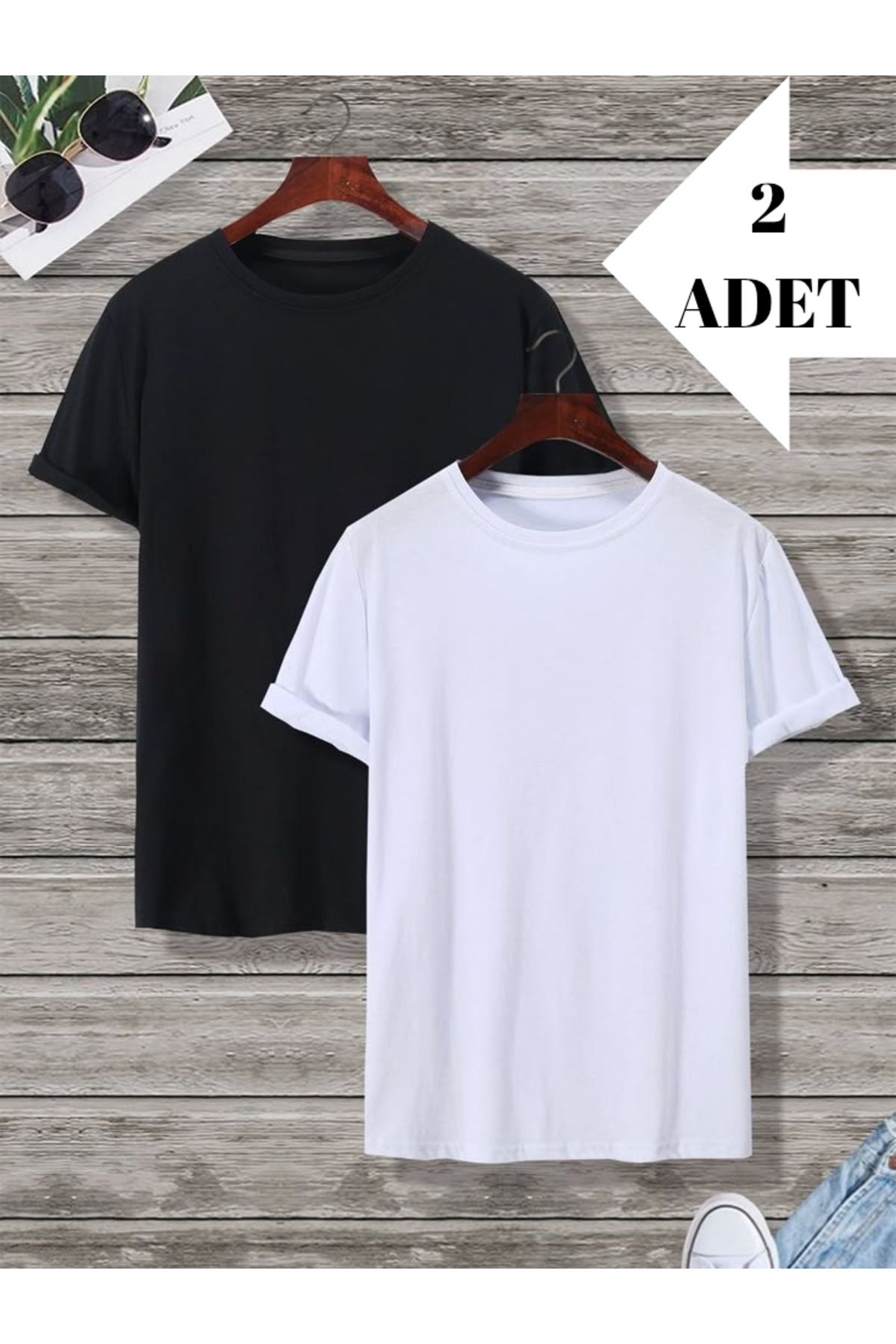 THE WHITE Erkek Siyah/Beyaz 2'li T-Shirt