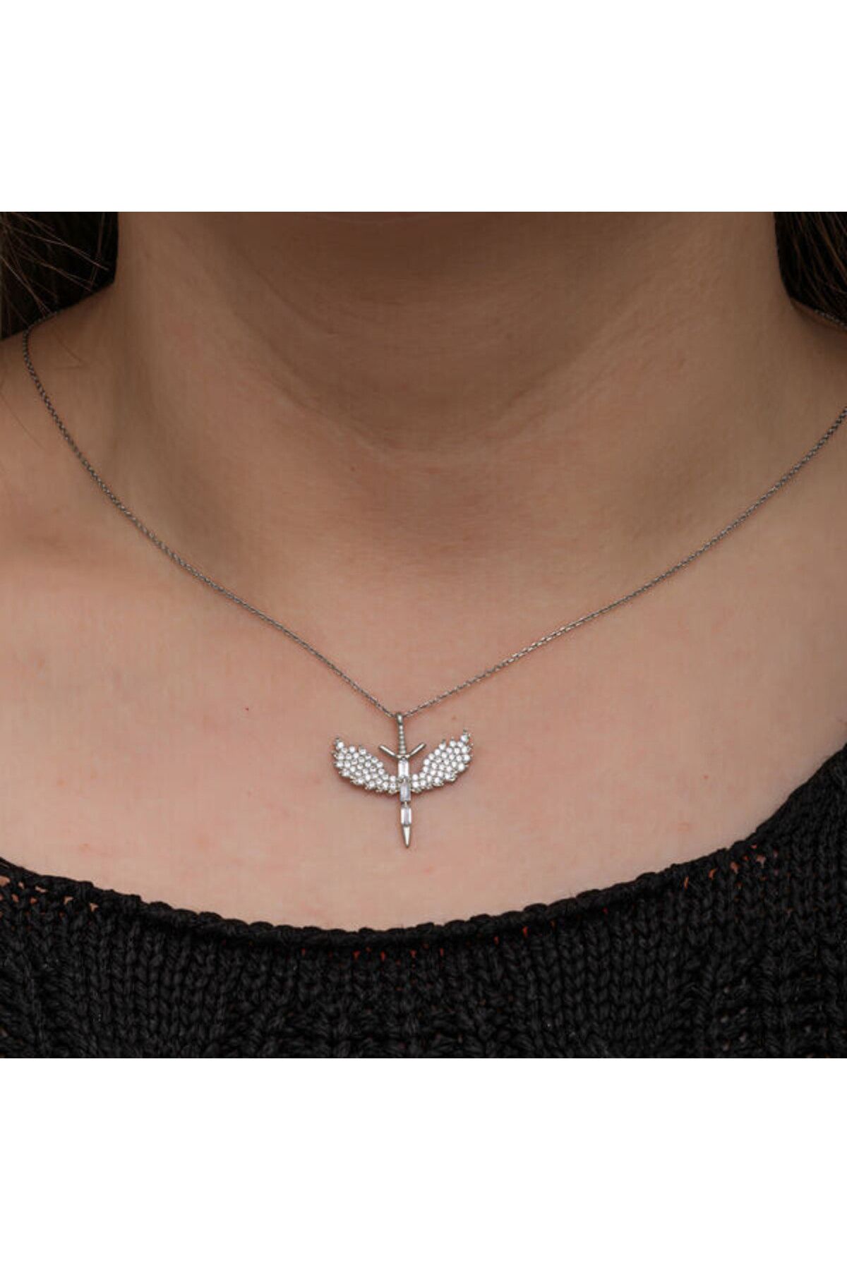 shop Melek Kanatlı Taşlı Mikail 925 Ayar Gümüş Kolye