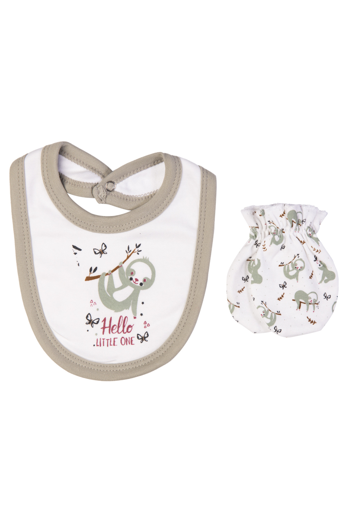 Babies Basic-5 piece New Born Set include Bib, Romper, Mittens,Cap,Sleepsuit- Hello Little One,Grey 6