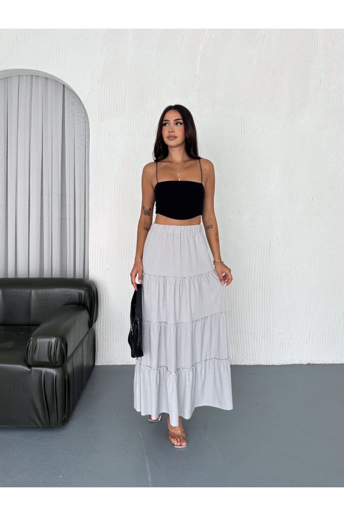 winmoda UZUN ETEK FIRFIRLI KAT MODEL / 97 CM TAM BOY MAXİ ETEK