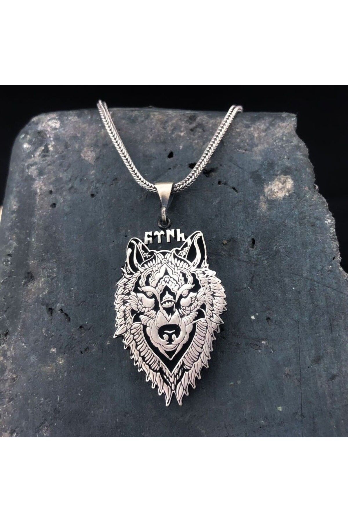 shop Kurt Kafası Türk Yazılı 925 Ayar Gümüş Erkek Kolye