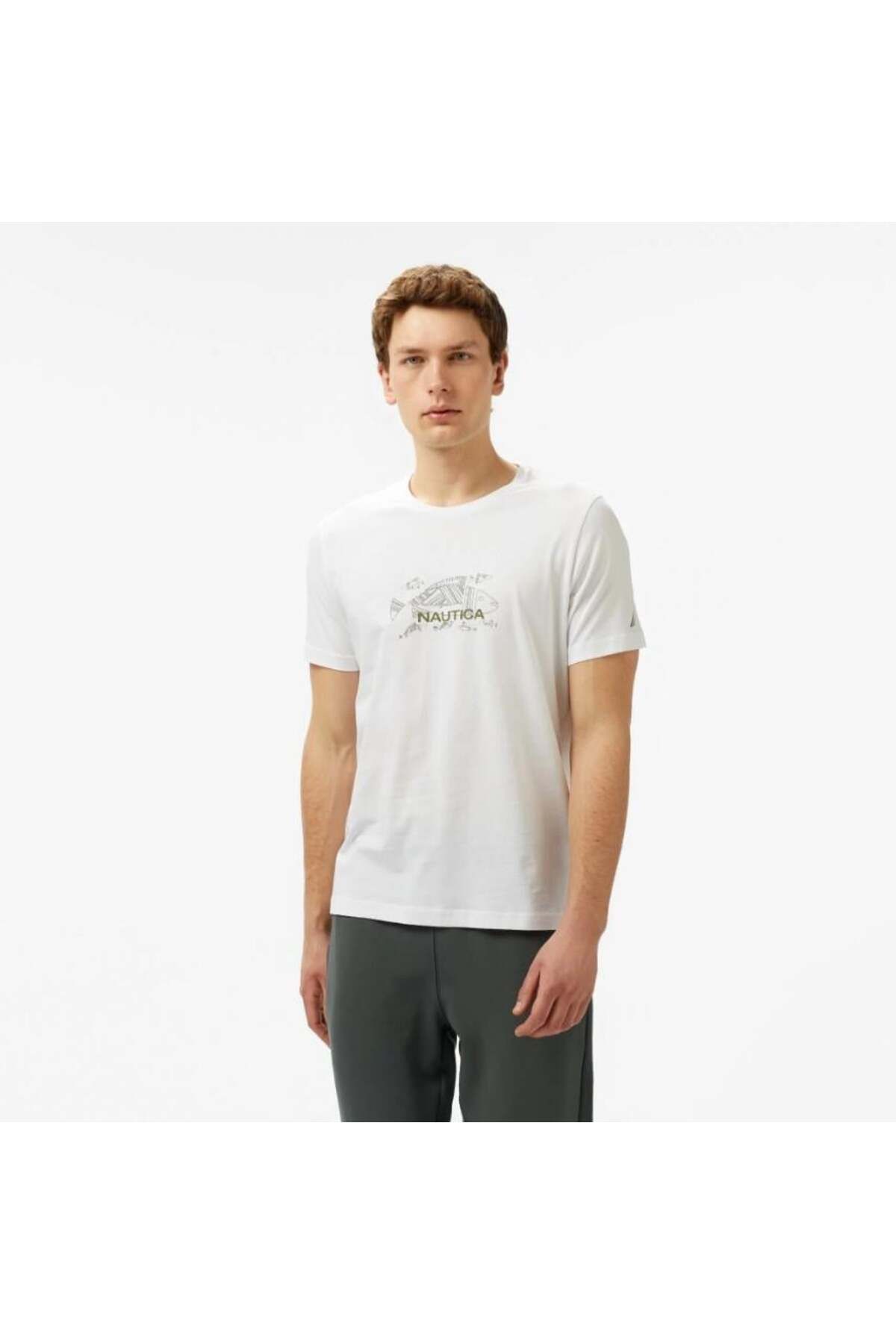 Nautica Erkek Beyaz Regular Fit Baskılı T-Shirt