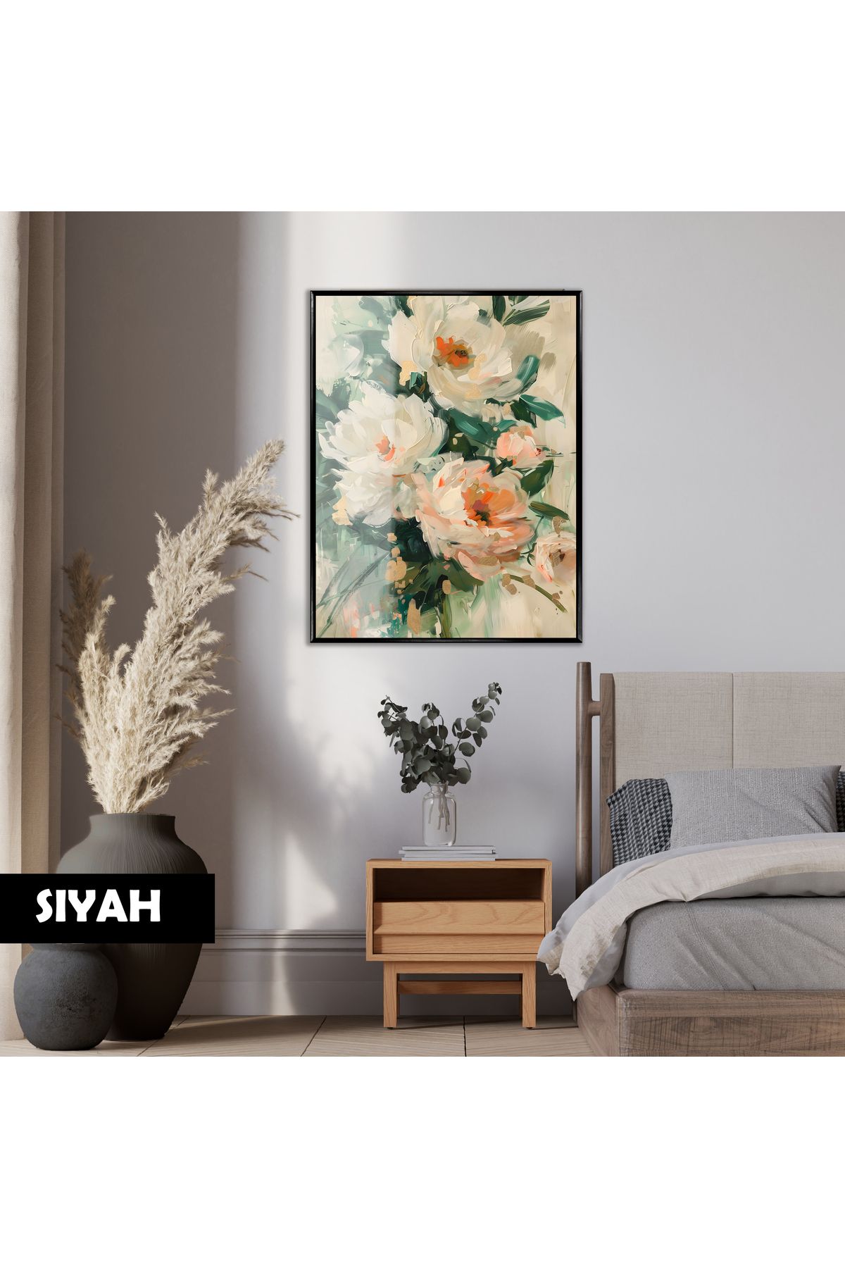 Harikabirev HARİKABİREV|GARDENYA BUKET MODELİ (OIL PATTERN)|ÇERÇEVELİ TEMPERLİ CAM TABLO TEKLİ DİKEY