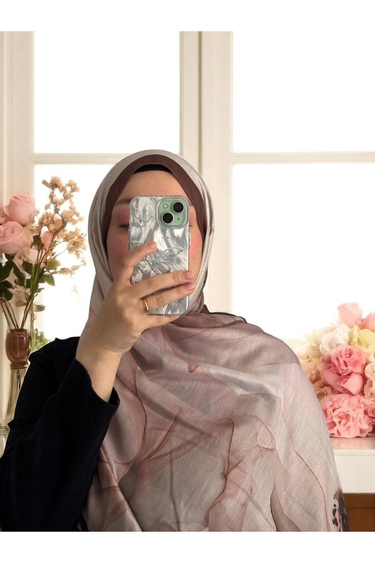 Lavena scarfs Lotus Serisi Çiçekli Desen Pamuklu Dijital Soft Şal