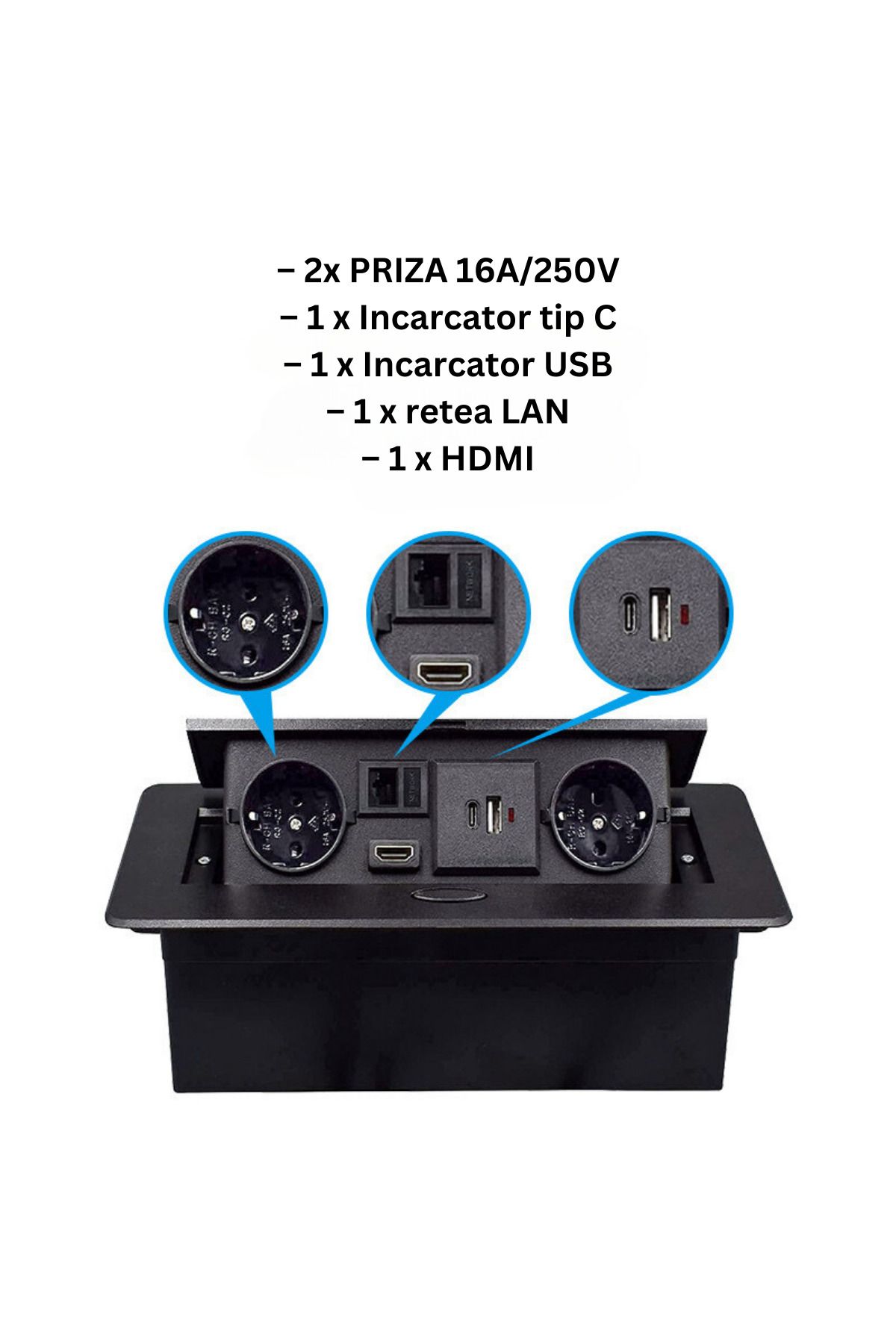 ATOMKIT-Built-in Socket in Furniture, 2 Schuko Sockets, USB-C, HDMI Input, Network Input 3