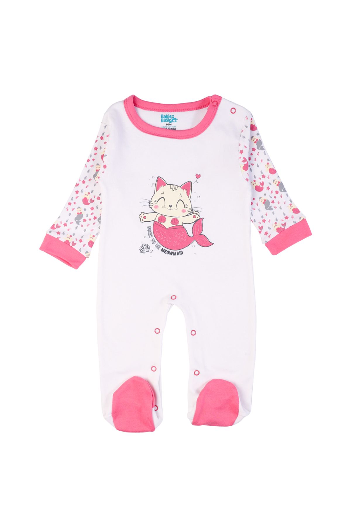 Babies Basic-5 piece New Born Set include Bib, Romper, Mittens, Cap, Sleepsuit- Meowmaid, Red 4