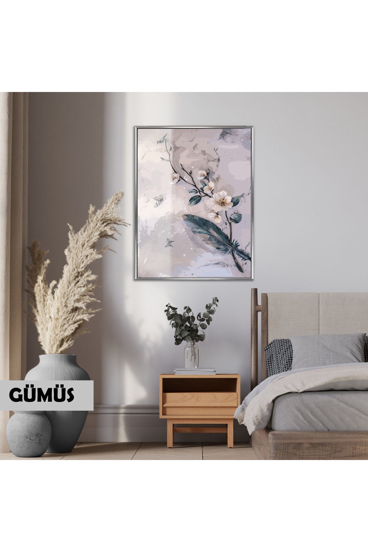 Harikabirev HARİKABİREV|SOFT ÇİÇEK DALI ELEGANT MODELİ |ÇERÇEVELİ TEMPERLİ CAM TABLO TEKLİ DİKEY