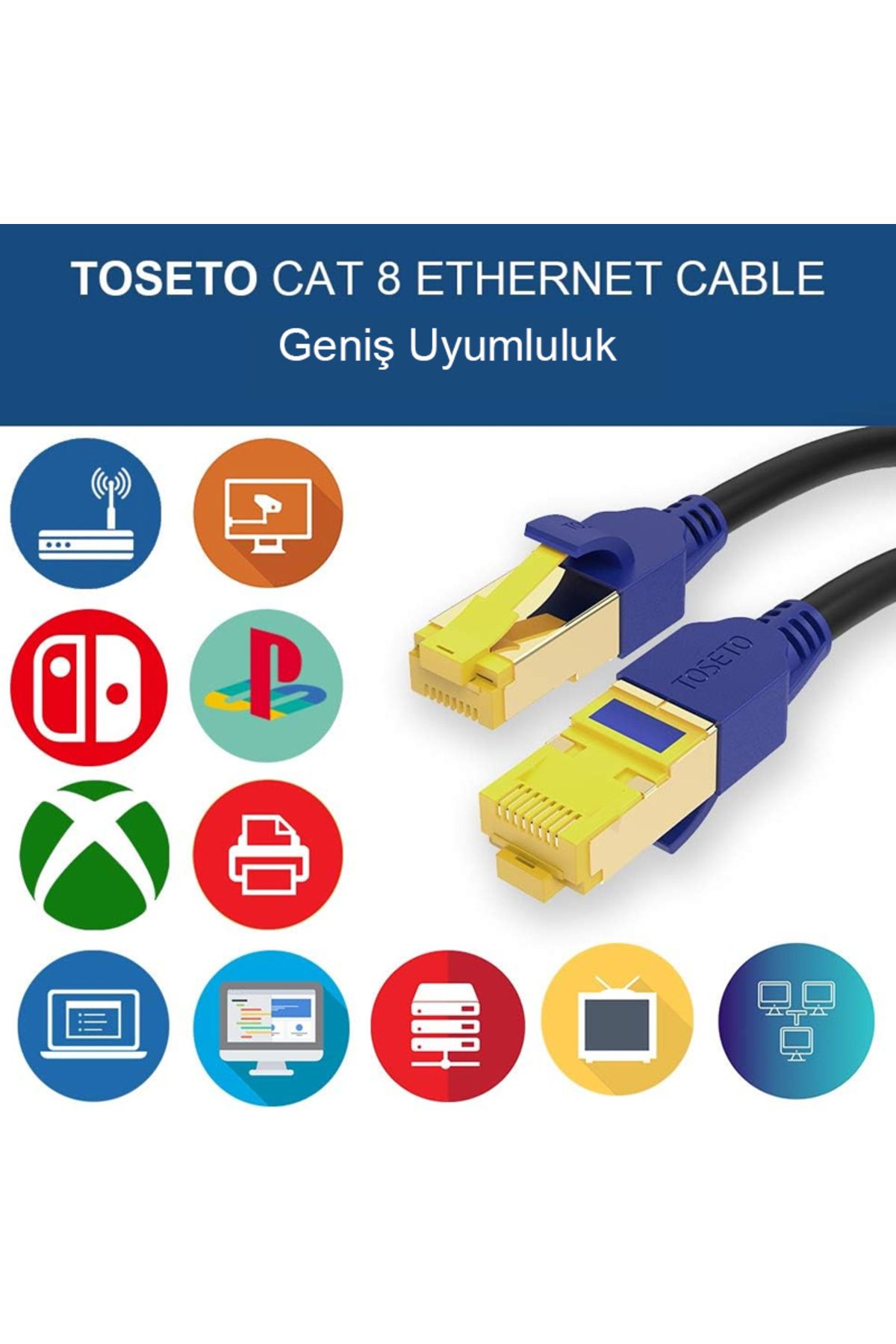 TOSETO CAT8 eternet kablosu 1.5metre Uyumlu