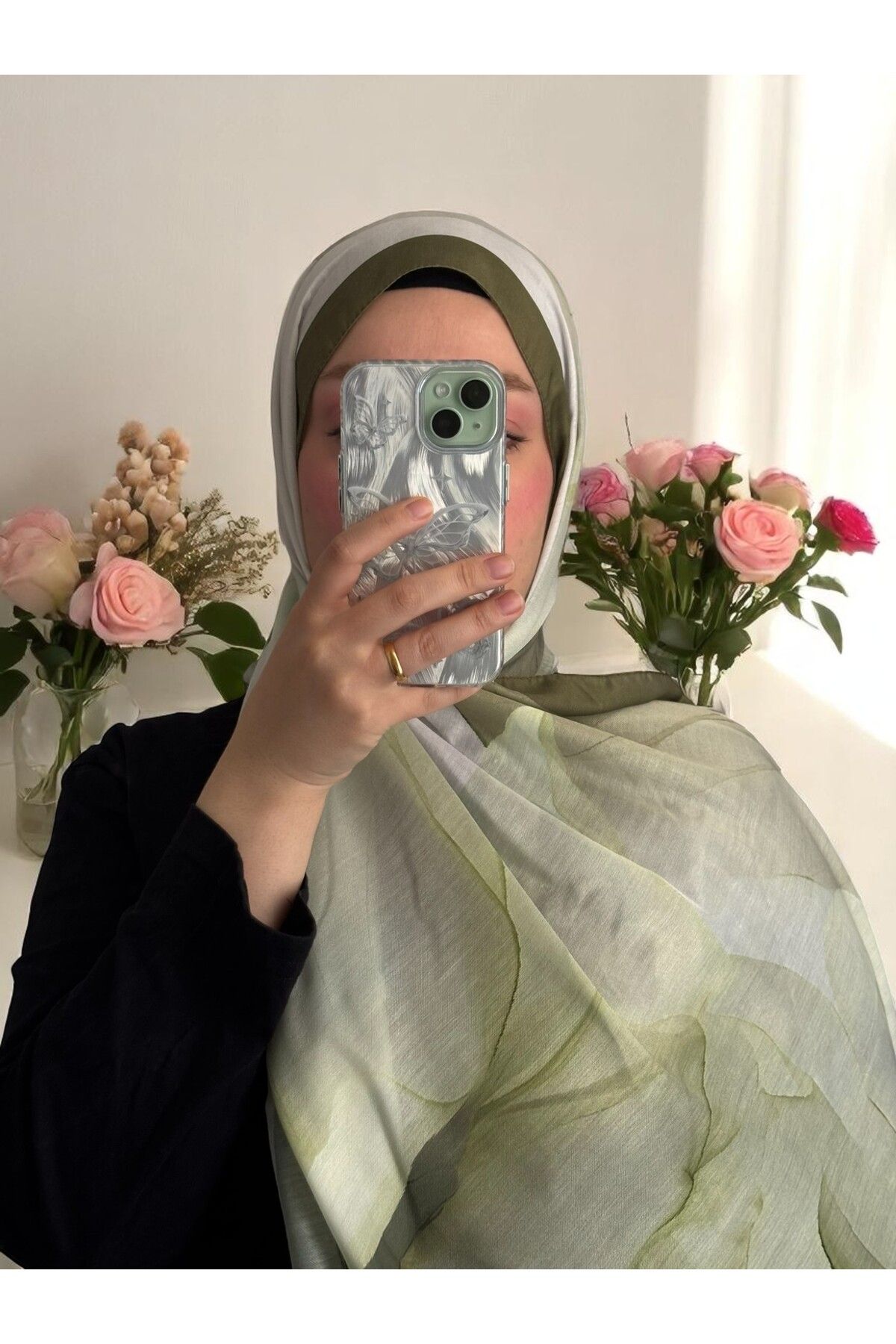 Lavena scarfs Lotus Serisi Çiçekli Desen Pamuklu Dijital Soft Şal