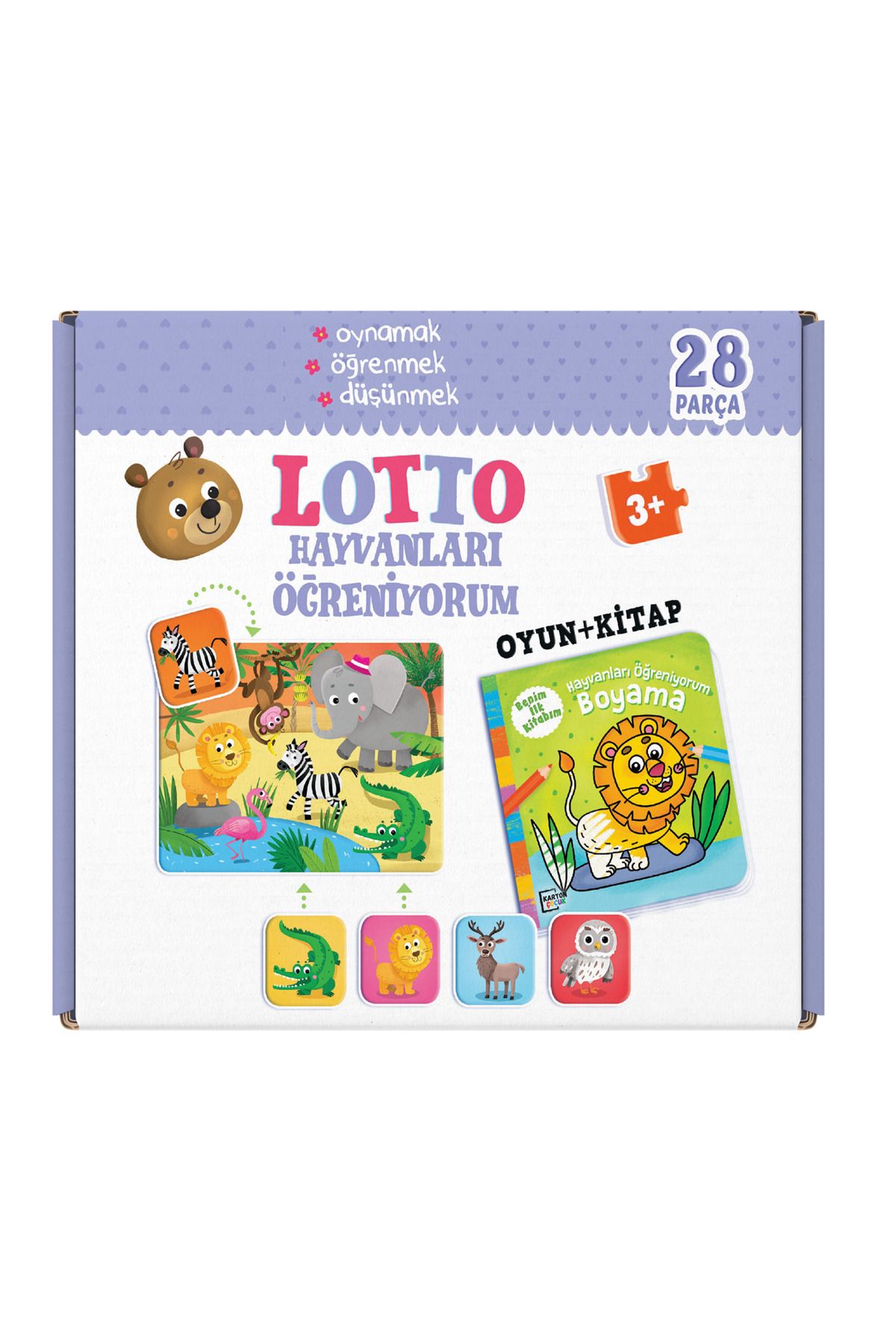 Dikkat Atölyesi Yayınları Hayvanları Öğreniyorum 28 Parça Puzzle (OYUN BOYAMA KİTABI)