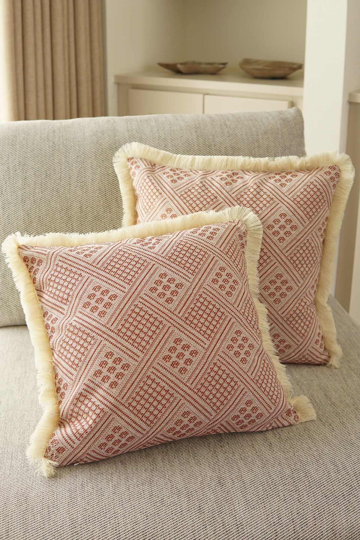 Pilloveland 2 Adet Doğal Pamuklu Geleneksel Buldan Dokuma Kırlent Kılıfı - 42*42 Cm - Gri