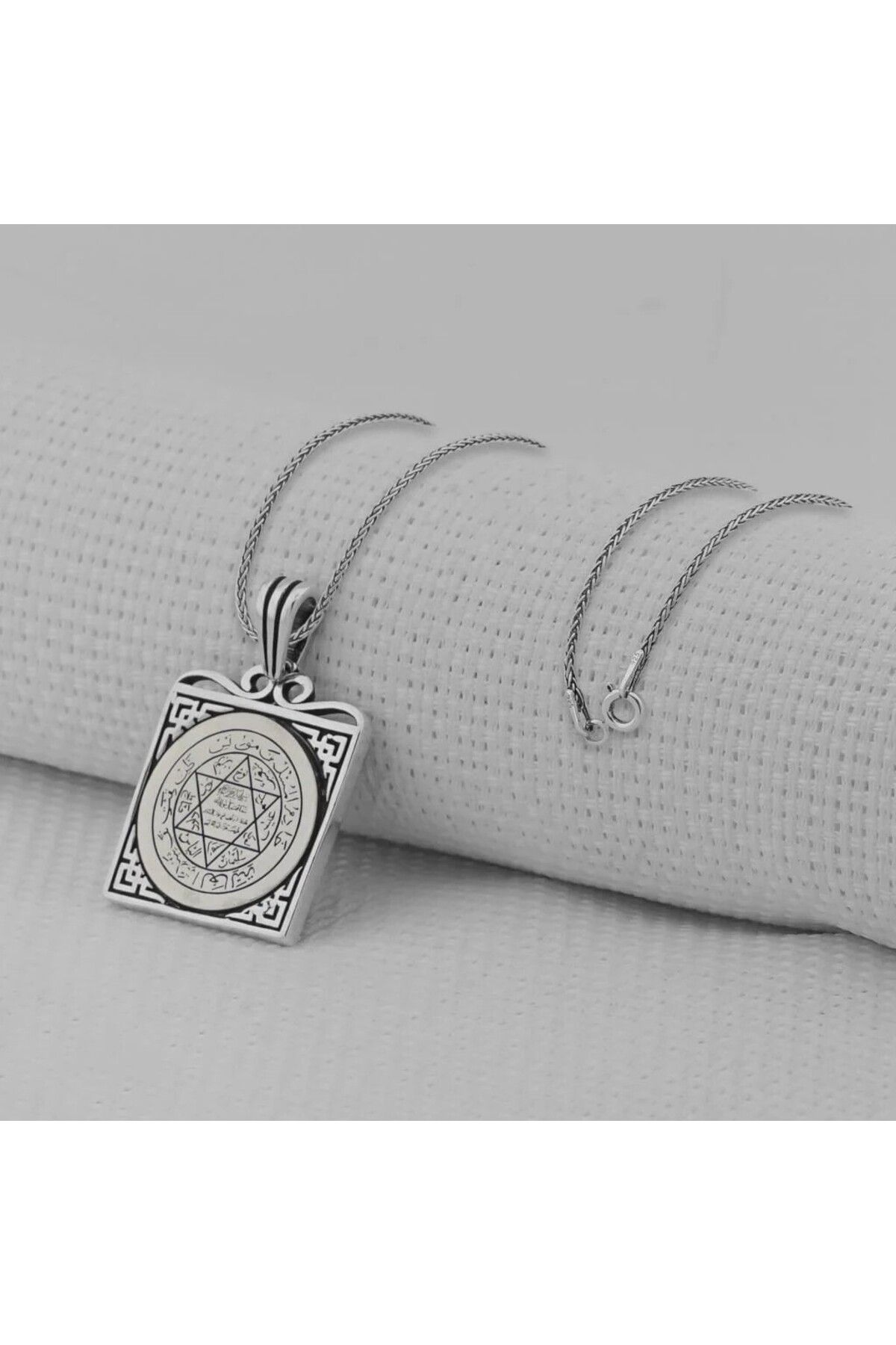 shop Hz Süleyman Mührü Kare Model 925 Ayar Gümüş Erkek Kolye
