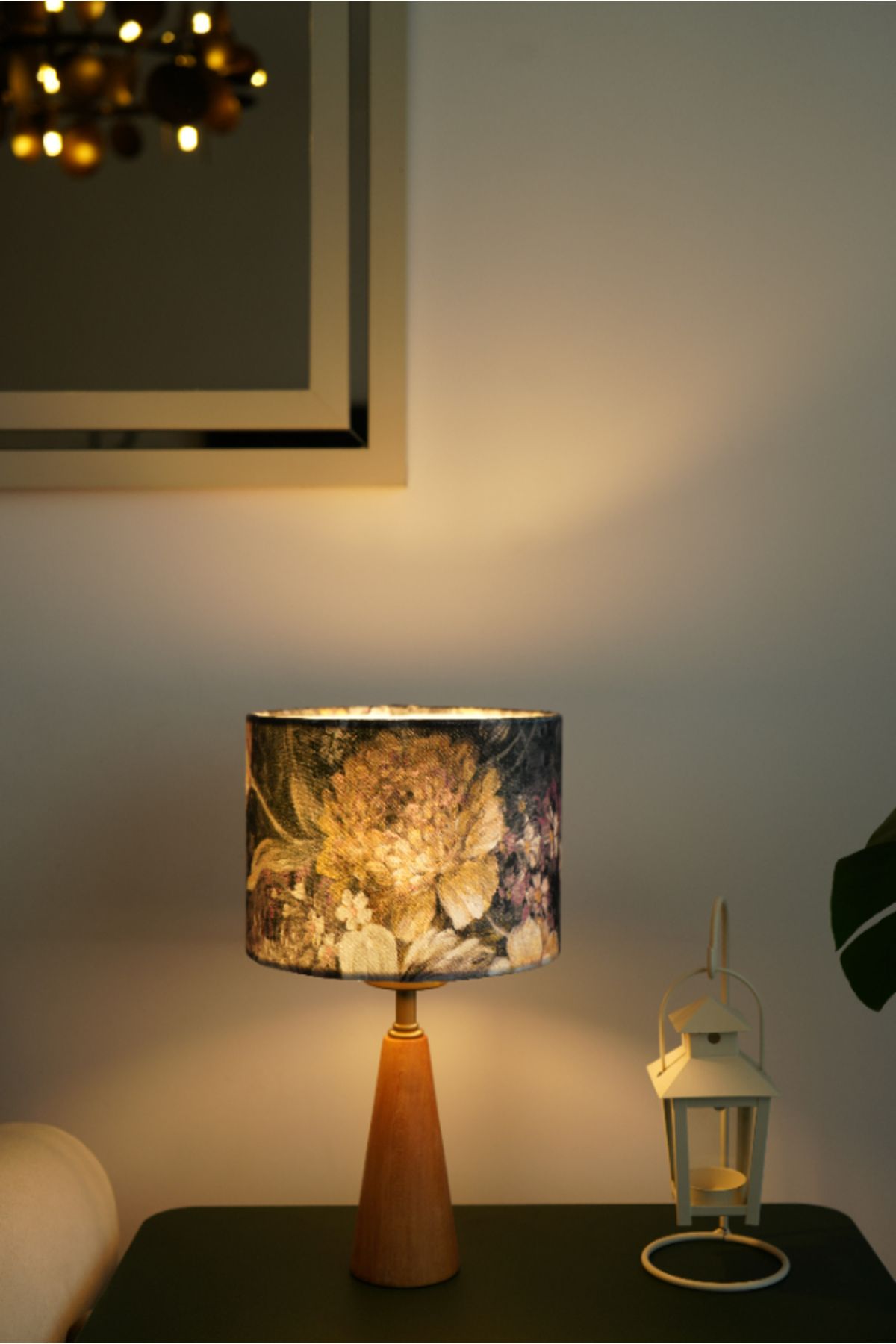 retro home design Üçgen Ahşap Model Silindir Mor Çiçekli Kadife Kumaş Şapka Şık Yatak Odası Salon Abajur