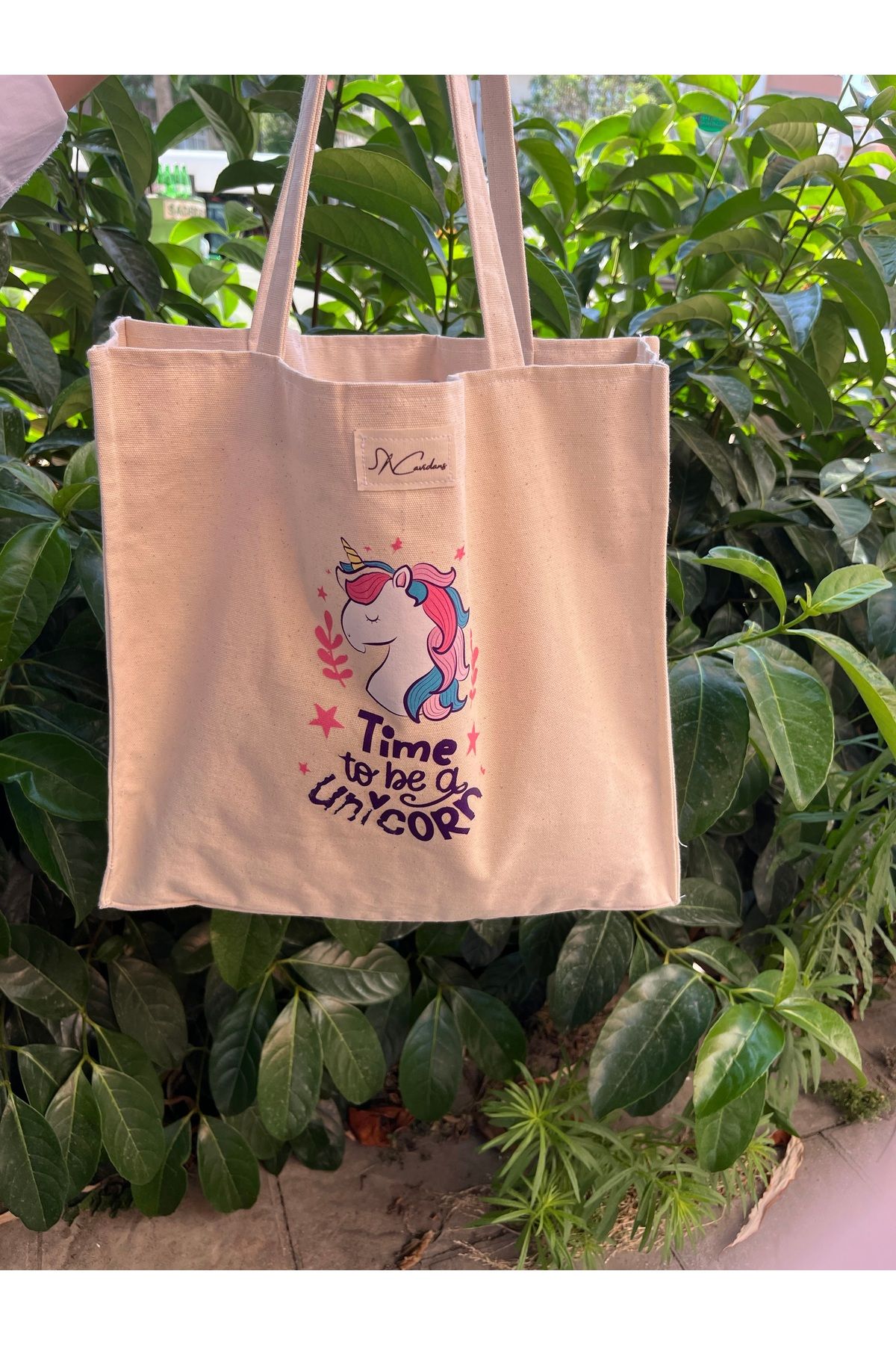 cavidans unicorn baskılı kanvas çanta