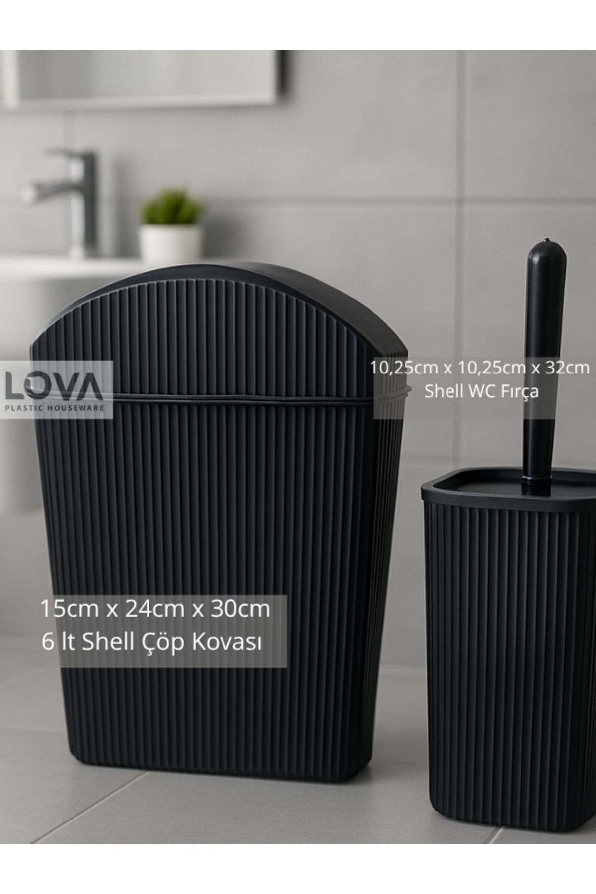 Lova 2 Set Banyo Çöp Kovası,WC Fırçası