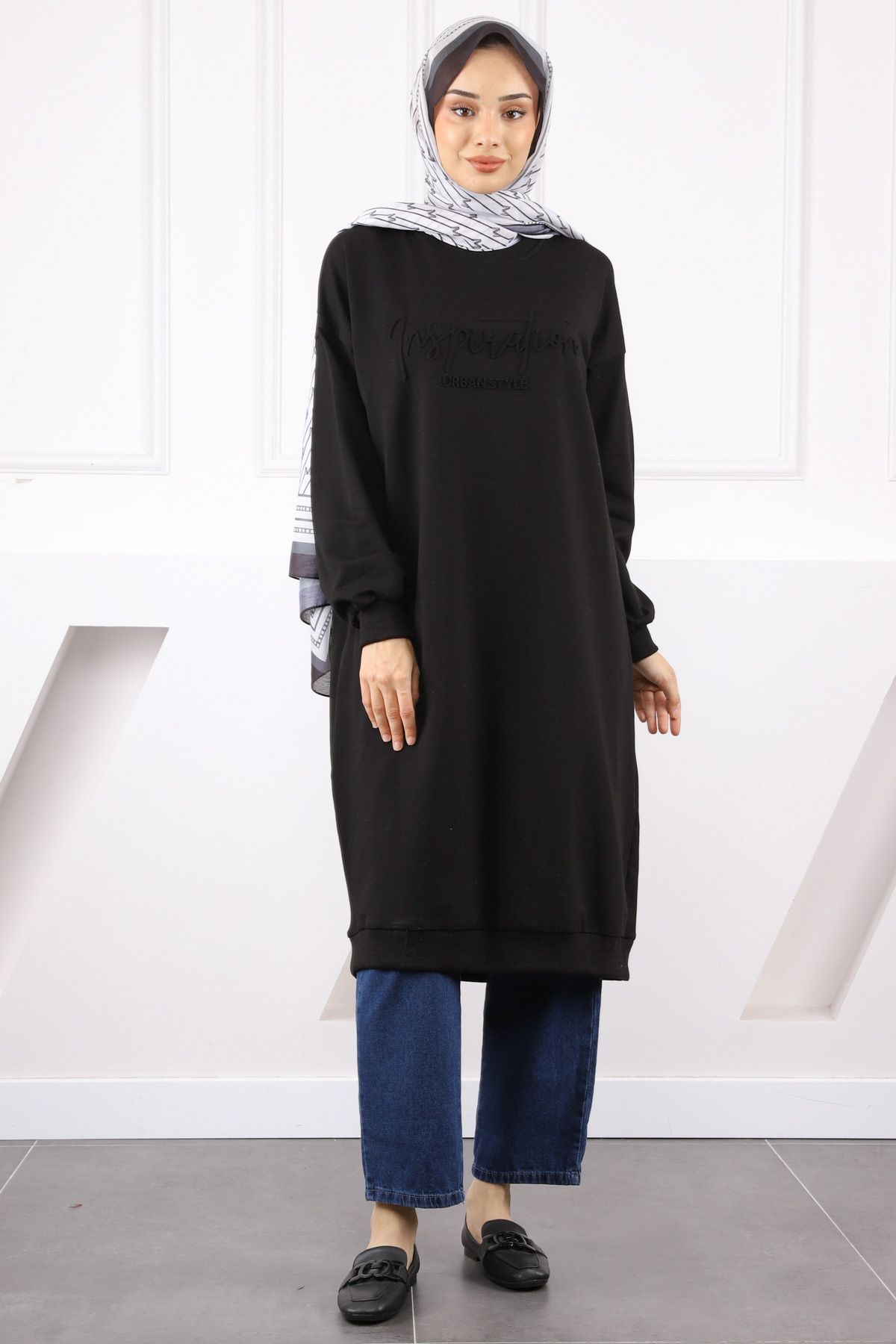 İmajButik-Black Printed Long Two Thread Tunic 2