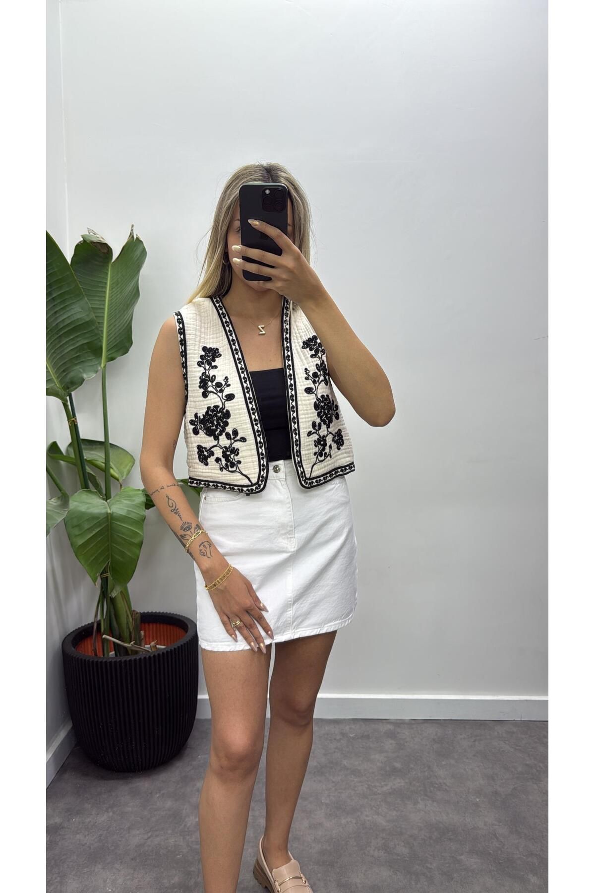 Acar Boutique Müslin Etnik Desen Yelek