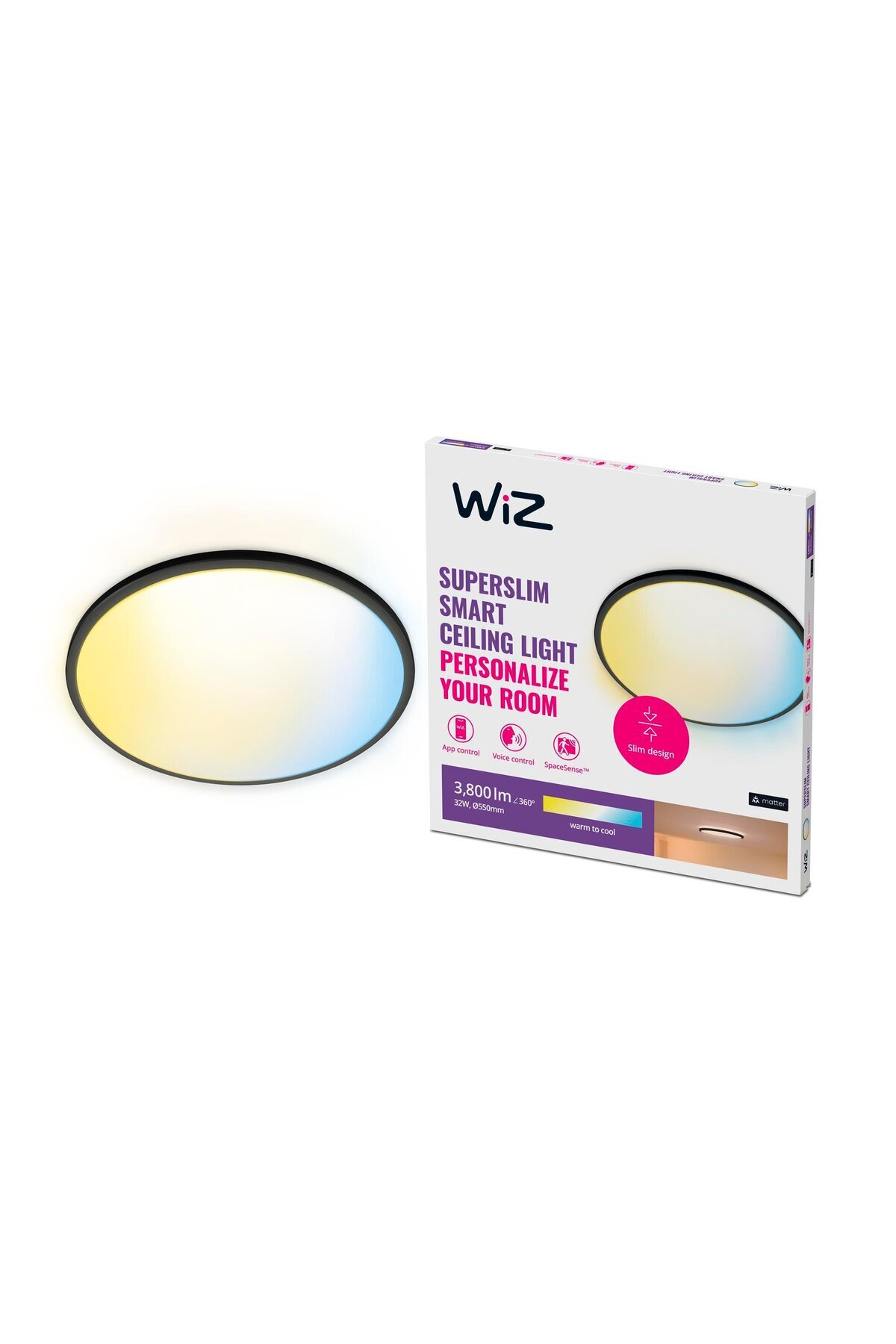 SuperSlim 32W Siyah Sıva Üstü RGB Akıllı LED Yuvarlak Panel Tavan Armatürü 55 cm çapında 3750 Lumen